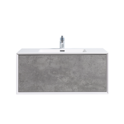 Duko Frula 36" With White Single Basin and Drawer Cabinet Cement Gray Wooden Vanity Set