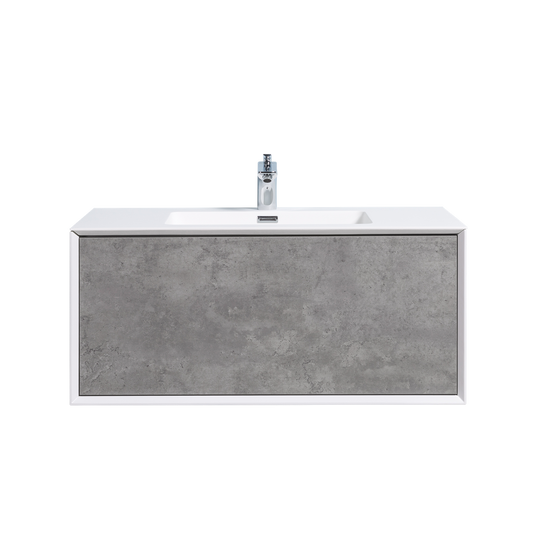 Duko Frula 36" With White Single Basin and Drawer Cabinet Cement Gray Wooden Vanity Set