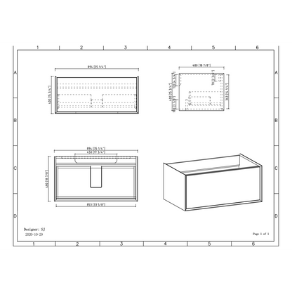 Duko Frula 36" Wooden Vanity Set With White Single Basin and Drawer Cabinet Oak