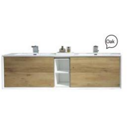 Duko Inalco 72" With White Double Basin and Drawer Cabinet Natural Oak Wooden Vanity Set