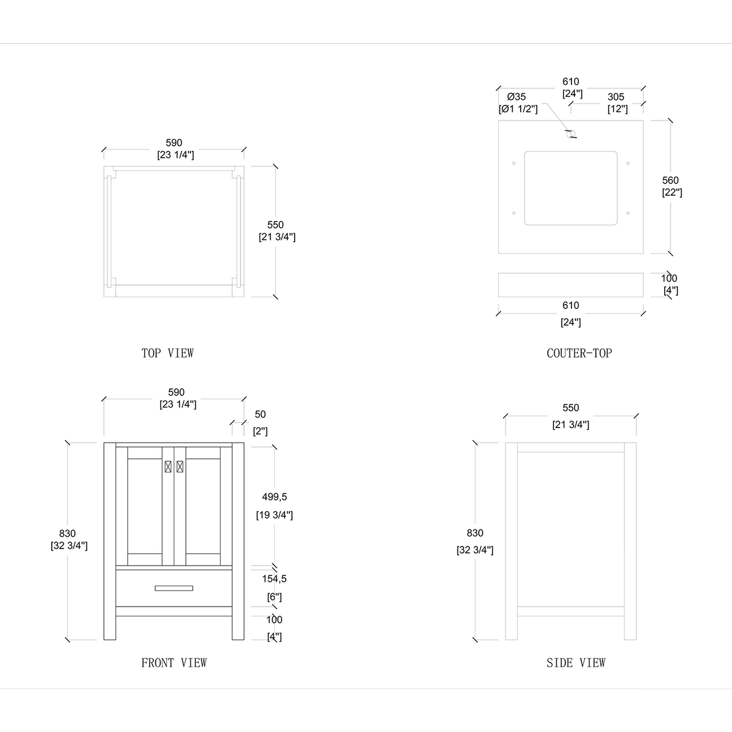 Duko Roma 24" Wooden Vanity Set With White Cararra Marble Tabletop, Rectangular Single Basin and Drawer Cabinet Gray