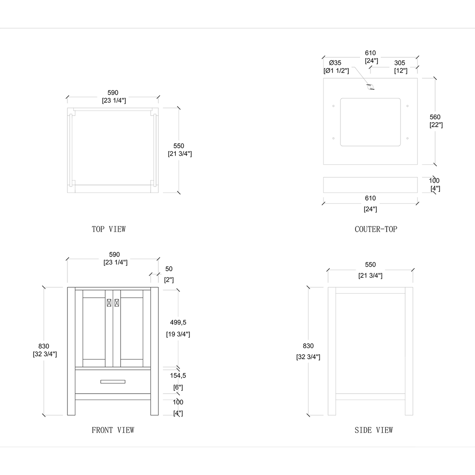 Duko Roma 24" Wooden Vanity Set With White Cararra Marble Tabletop, Rectangular Single Basin and Drawer Cabinet Gray