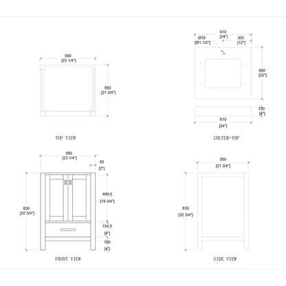 Duko Roma 24" Wooden Vanity Set With White Cararra Marble Tabletop, Rectangular Single Basin and Drawer Cabinet Gray