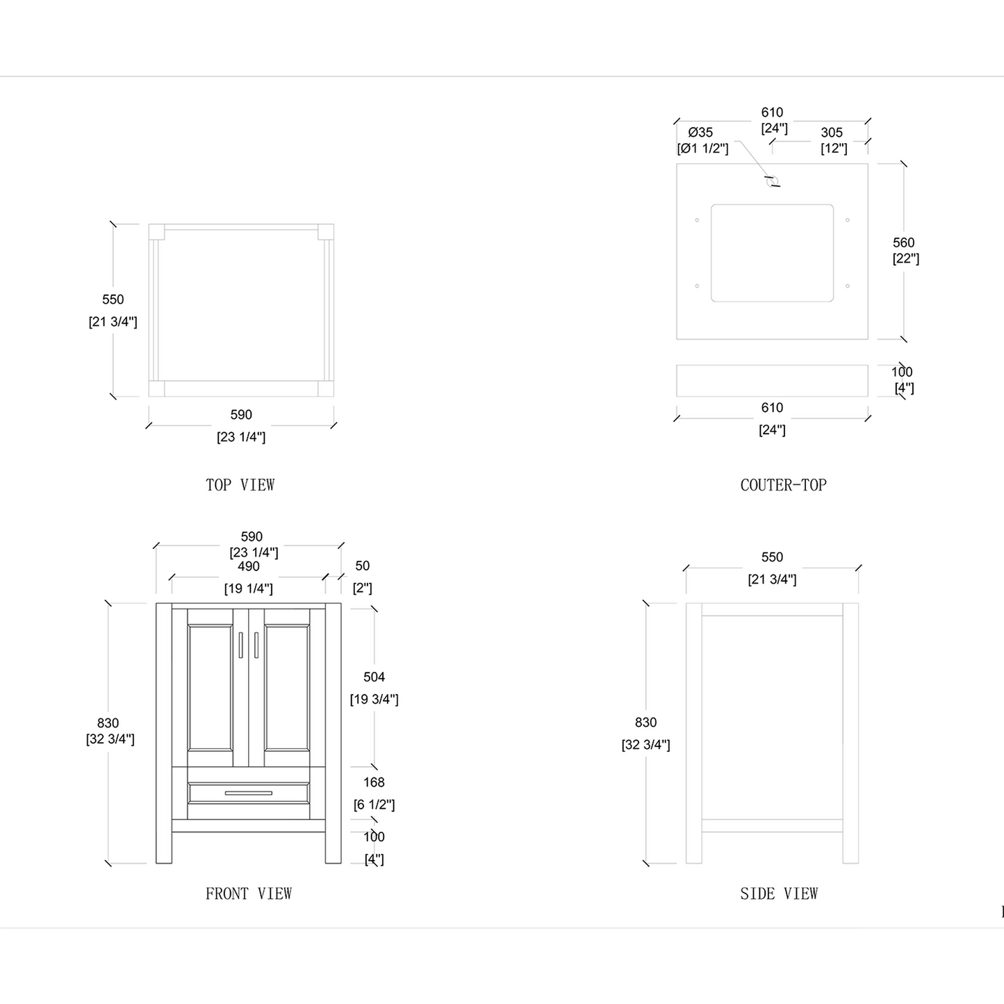 Duko Venice 24" With White Cararra Marble Tabletop, Rectangular Single Basin and Drawer Cabinet Gray Wooden Vanity Set