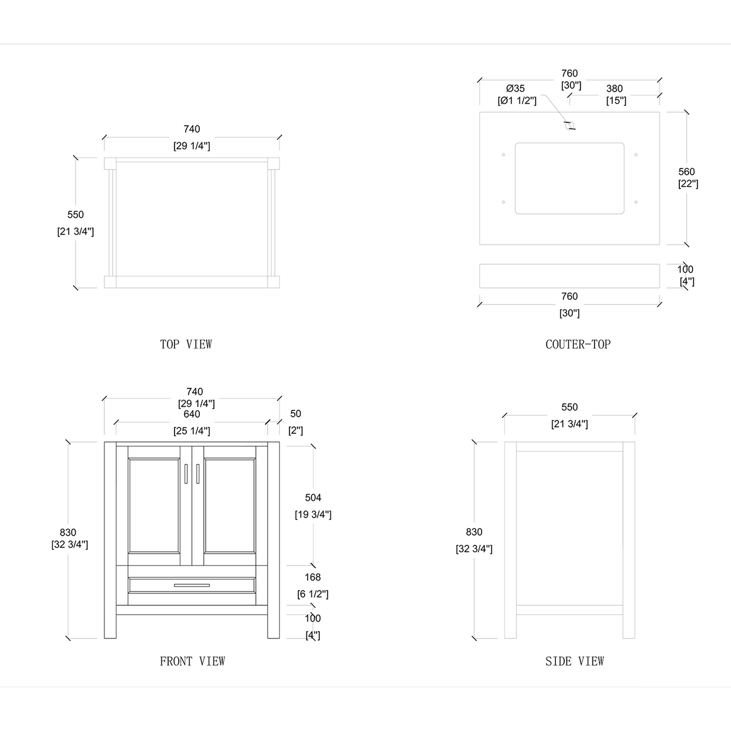 Duko Venice 30" Wooden Vanity Set With White Cararra Marble Tabletop, Rectangular Single Basin and Drawer Cabinet Gray