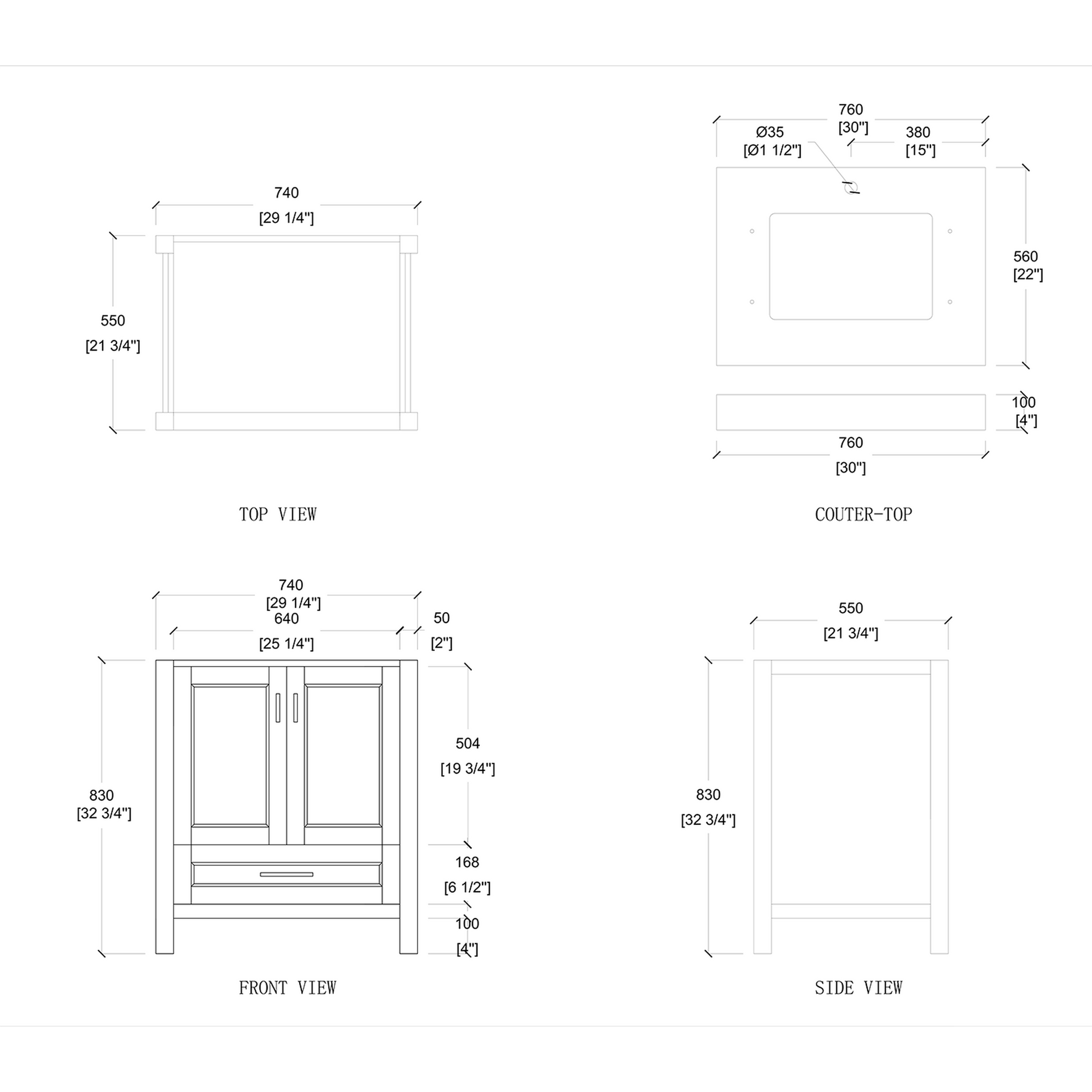 Duko Venice 30" Wooden Vanity Set With White Cararra Marble Tabletop, Rectangular Single Basin and Drawer Cabinet Gray