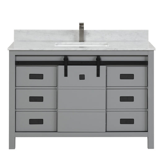 Duko Venice 48" With White Cararra Marble Tabletop, Rectangular Single Basin and Drawer Cabinet Gray Wooden Vanity Set