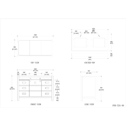 Duko Venice 48" Wooden Vanity Set With White Cararra Marble Tabletop, Rectangular Single Basin and Drawer Cabinet White