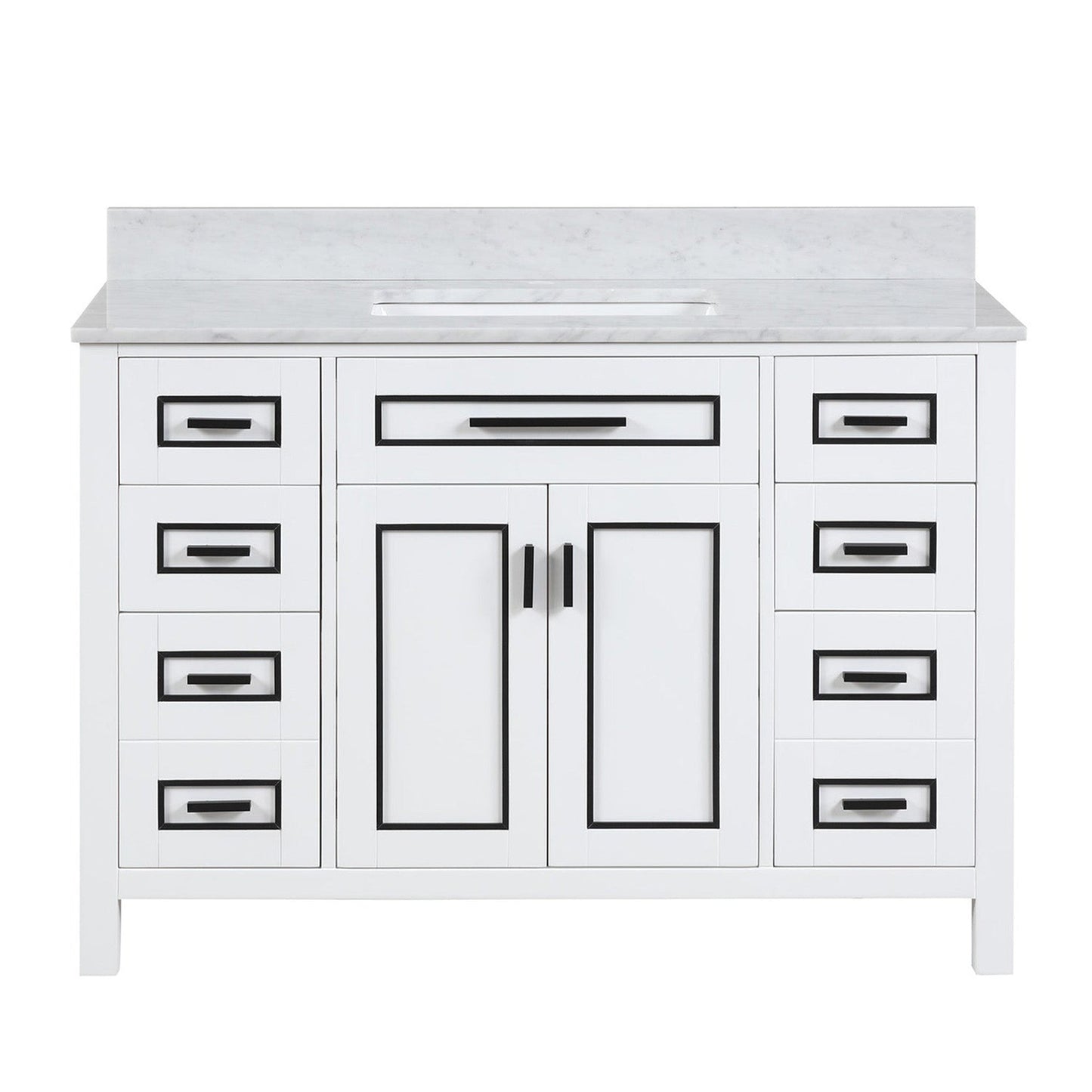 Duko Venice 48" Wooden Vanity Set With White Cararra Marble Tabletop, Rectangular Single Basin and Drawer Cabinet White