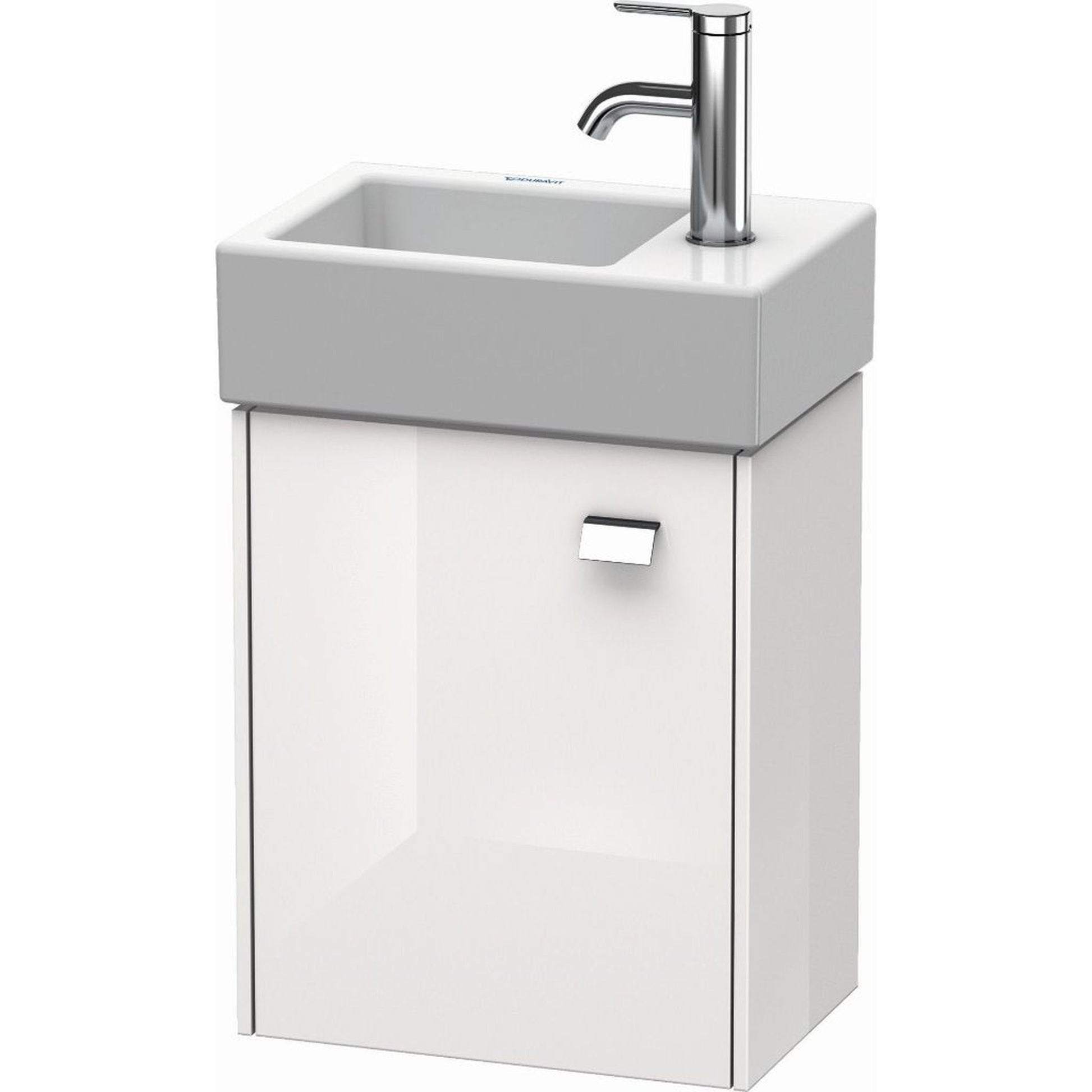 Duravit Brioso 14" x 17" x 9" Wall-Mount Vanity Unit With Left Hinge One Door Cabinet in White High Gloss and Chrome Handle