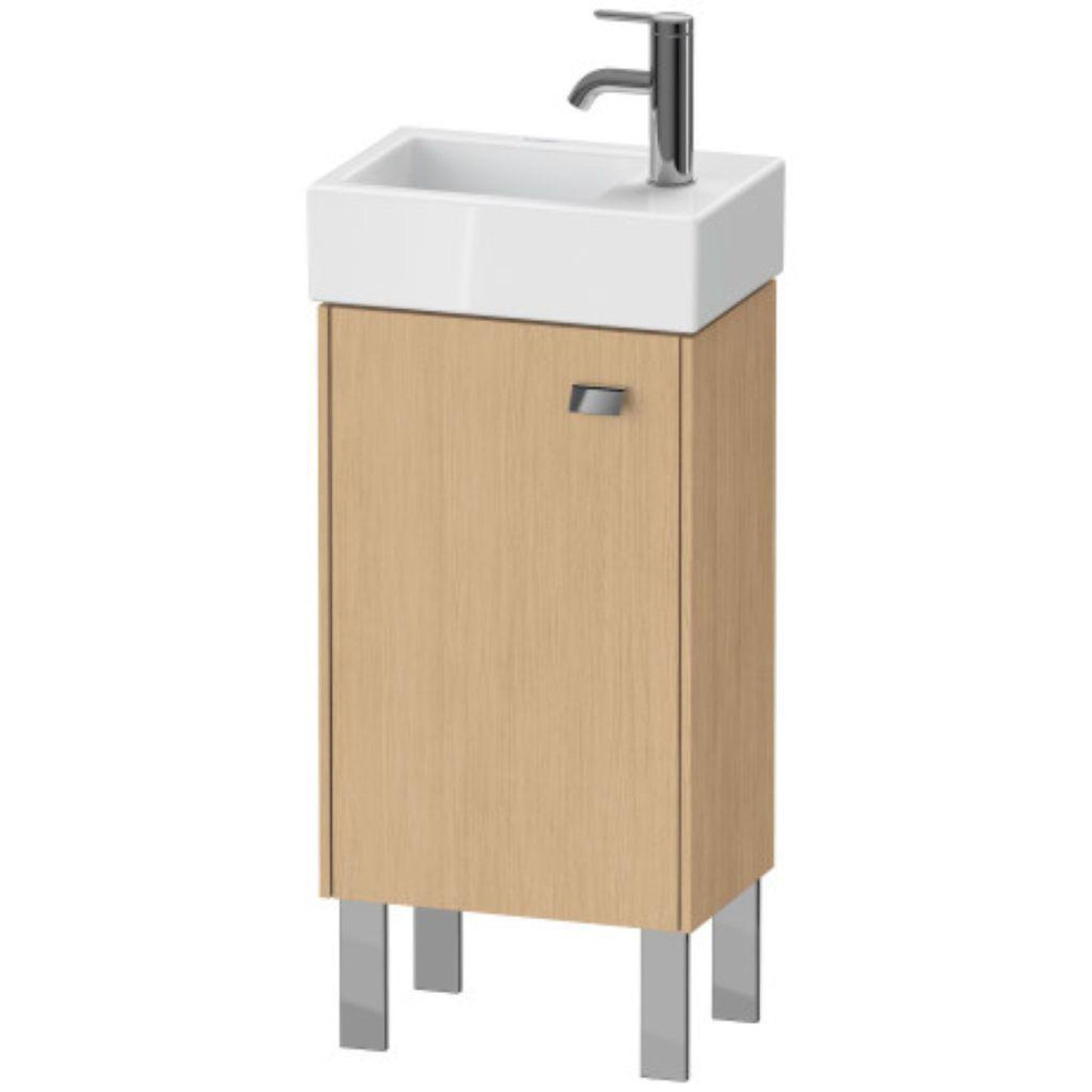 Duravit Brioso 14" x 22" x 9" Floor Standing Vanity Unit With Left Hinge One Door Cabinet in Natural Oak and Chrome Handle