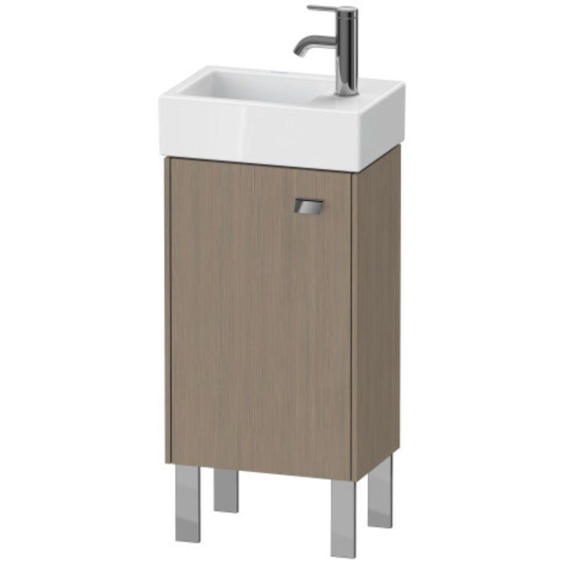 Duravit Brioso 14" x 22" x 9" Floor Standing Vanity Unit With Left Hinge One Door Cabinet in Oak Terra and Chrome Handle