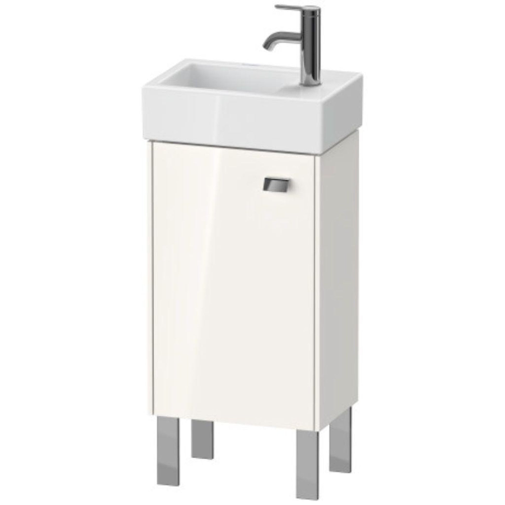 Duravit Brioso 14" x 22" x 9" Floor Standing Vanity Unit With Left Hinge One Door Cabinet in White High Gloss and Chrome Handle