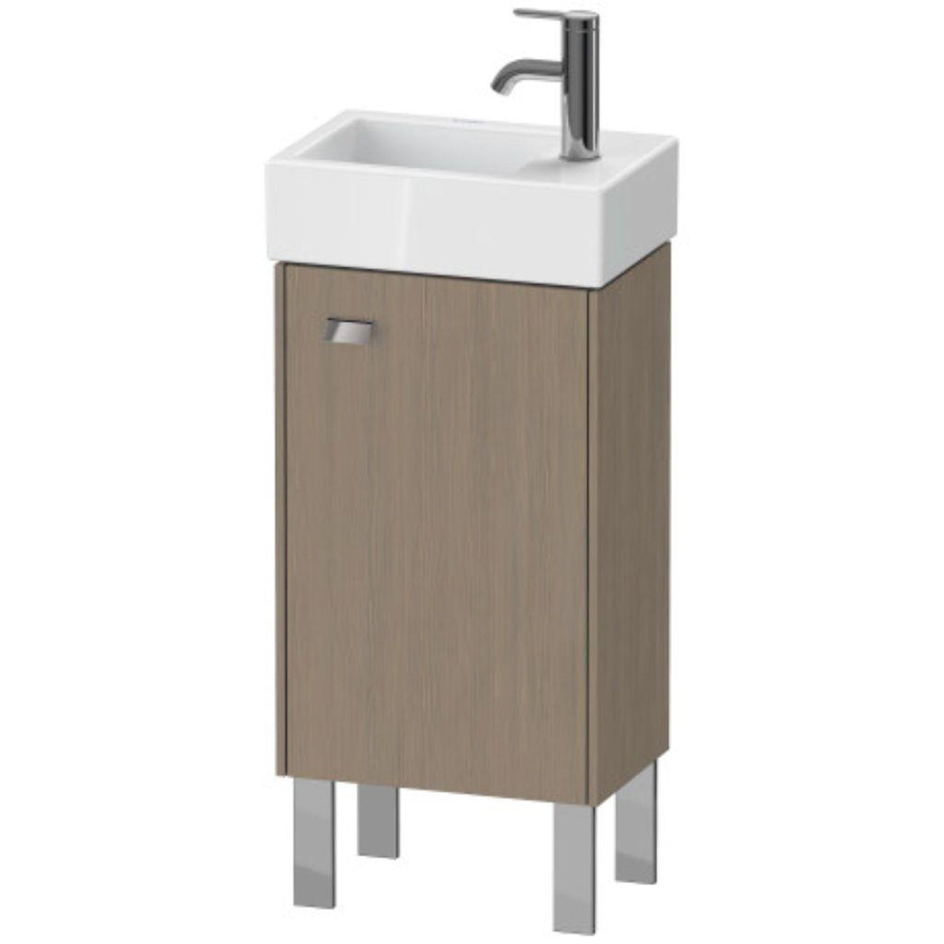 Duravit Brioso 14" x 22" x 9" Floor Standing Vanity Unit With Right Hinge One Door Cabinet in Oak Terra and Chrome Handle
