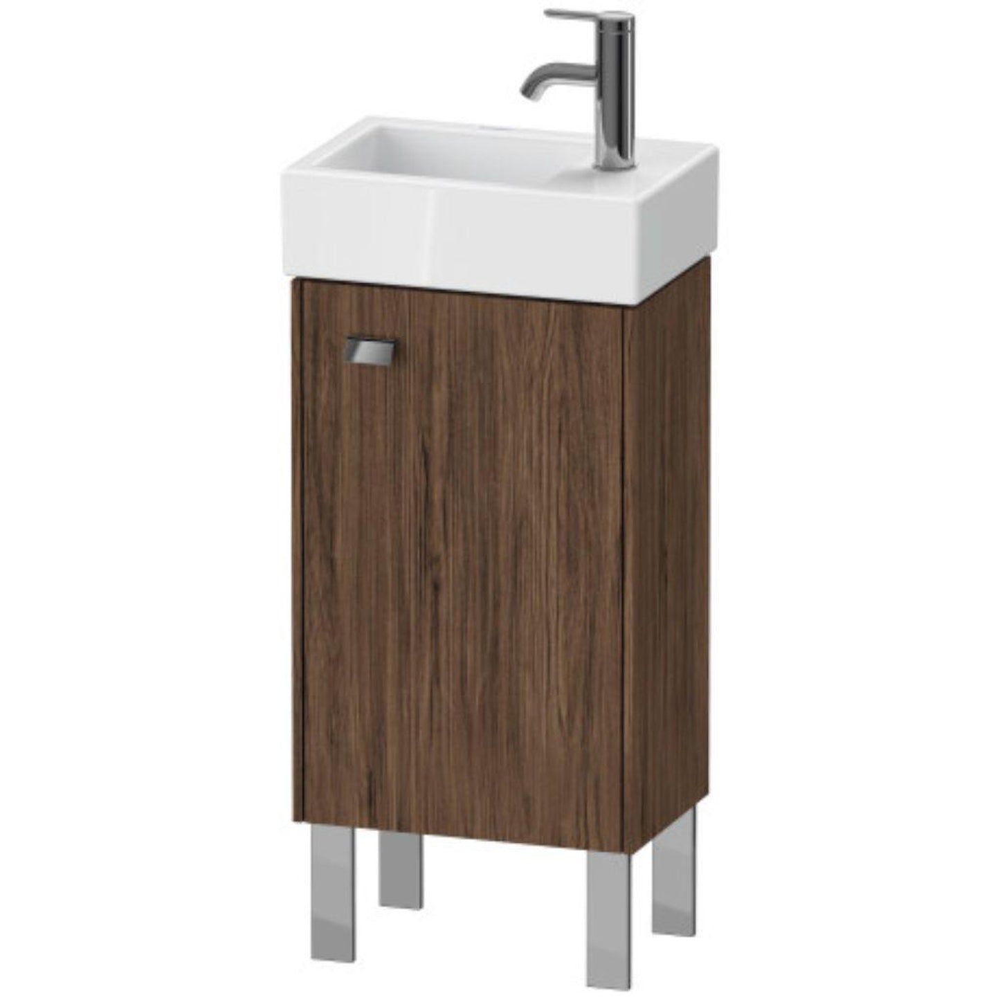 Duravit Brioso 14" x 22" x 9" Floor Standing Vanity Unit With Right Hinge One Door Cabinet in Walnut Dark and Chrome Handle