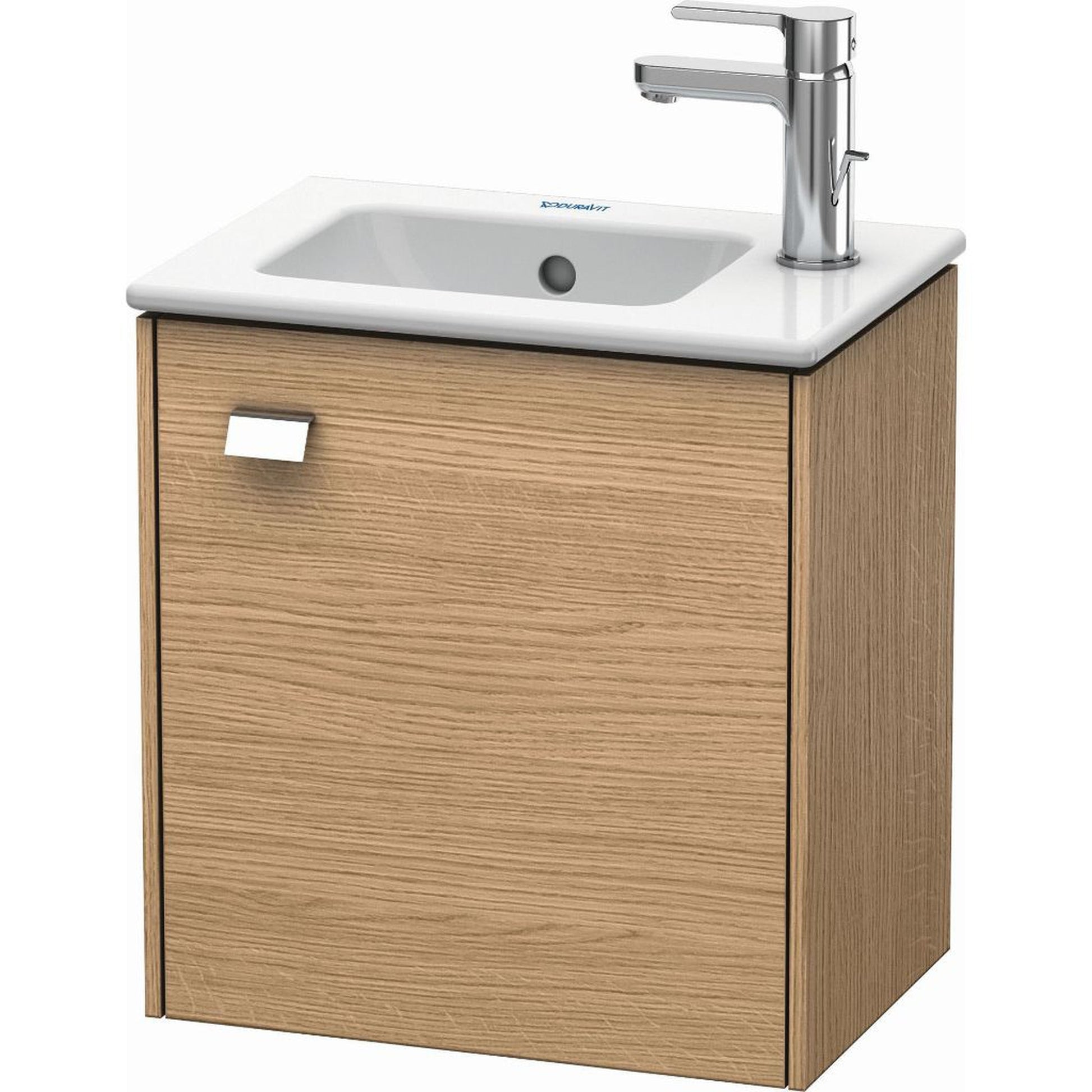 Duravit Brioso 17" x 17" x 11" Wall-Mount Vanity Unit With Right Hinge One Door Cabinet in European Oak and Chrome Handle