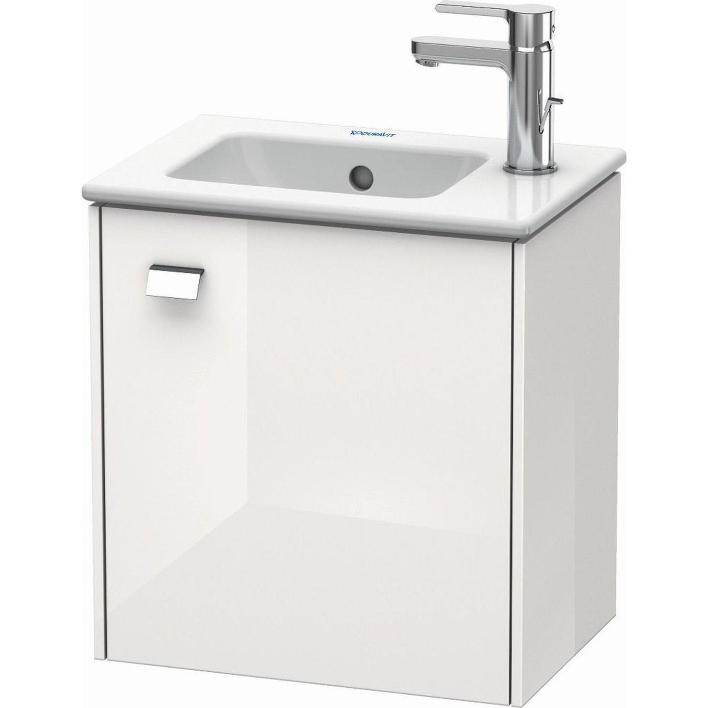 Duravit Brioso 17" x 17" x 11" Wall-Mount Vanity Unit With Right Hinge One Door Cabinet in White High Gloss and Chrome Handle