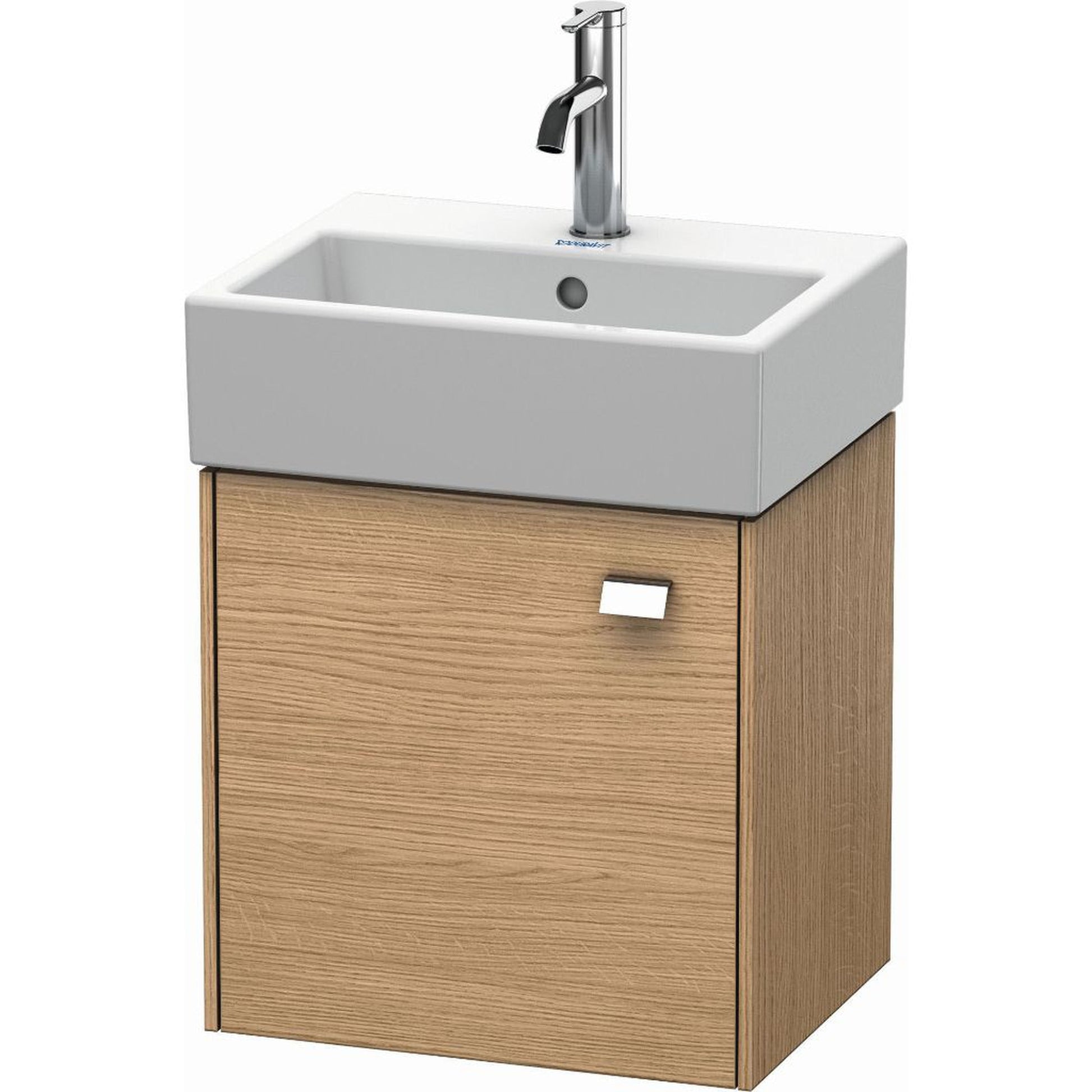 Duravit Brioso 17" x 17" x 13" Wall-Mount Vanity Unit With Left Hinge One Door Cabinet in European Oak and Chrome Handle