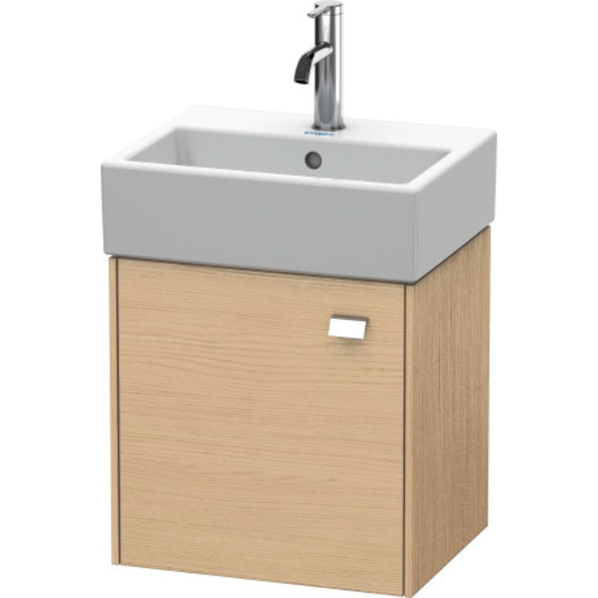 Duravit Brioso 17" x 17" x 13" Wall-Mount Vanity Unit With Left Hinge One Door Cabinet in Natural Oak and Chrome Handle
