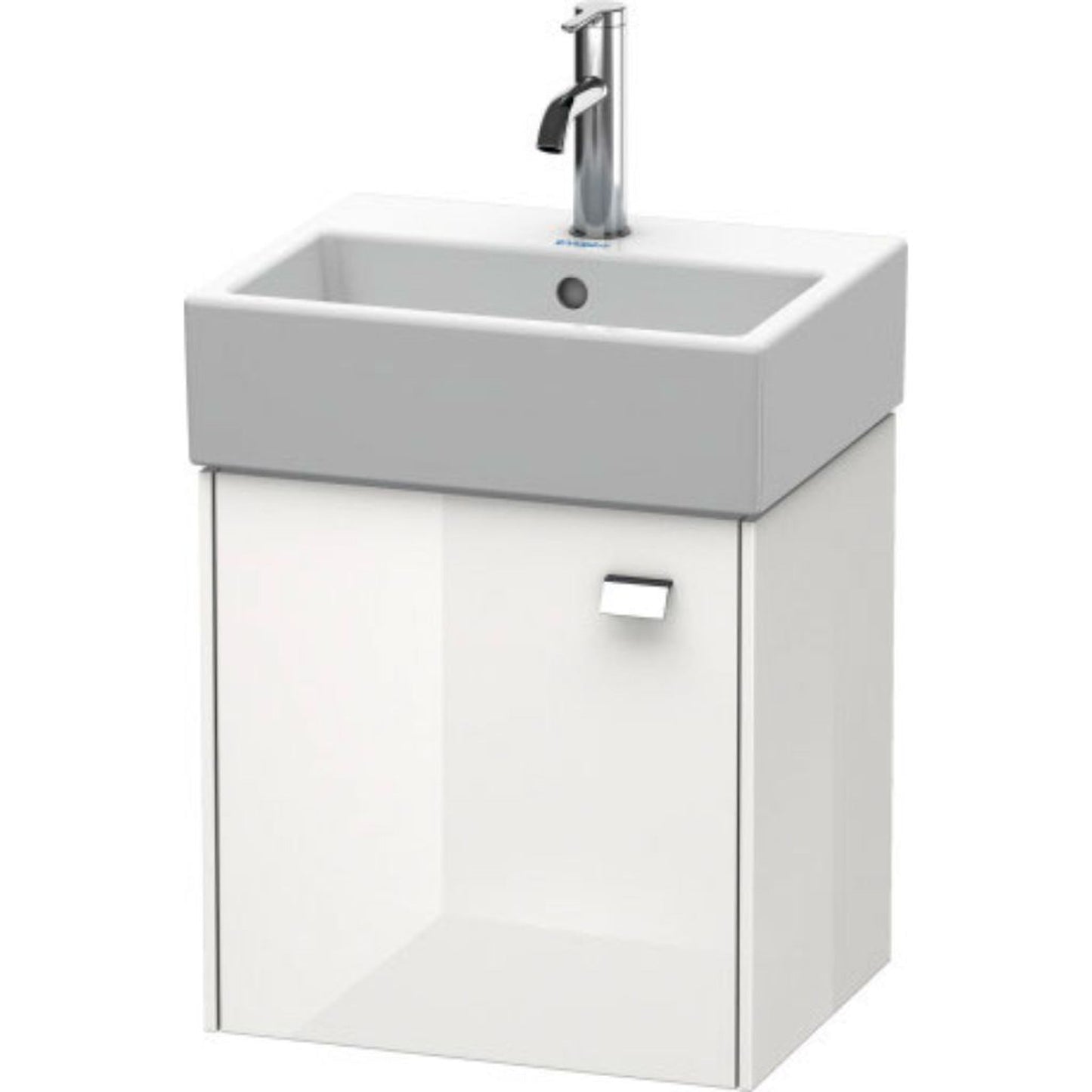 Duravit Brioso 17" x 17" x 13" Wall-Mount Vanity Unit With Left Hinge One Door Cabinet in White High Gloss and Chrome Handle