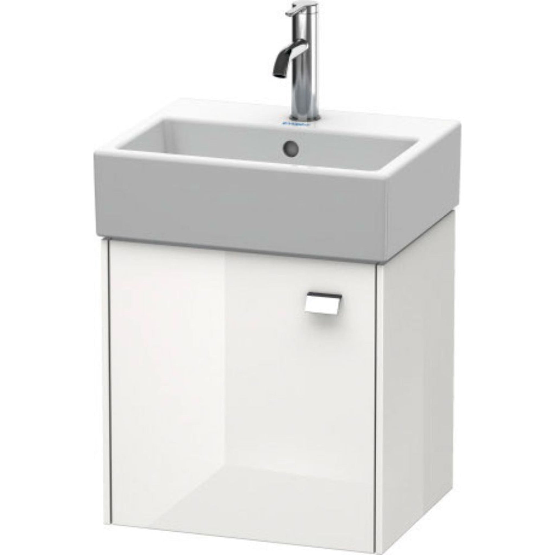Duravit Brioso 17" x 17" x 13" Wall-Mount Vanity Unit With Left Hinge One Door Cabinet in White High Gloss and Chrome Handle