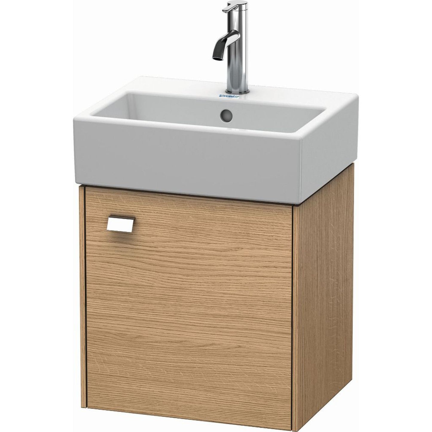Duravit Brioso 17" x 17" x 13" Wall-Mount Vanity Unit With Right Hinge One Door Cabinet in European Oak and Chrome Handle