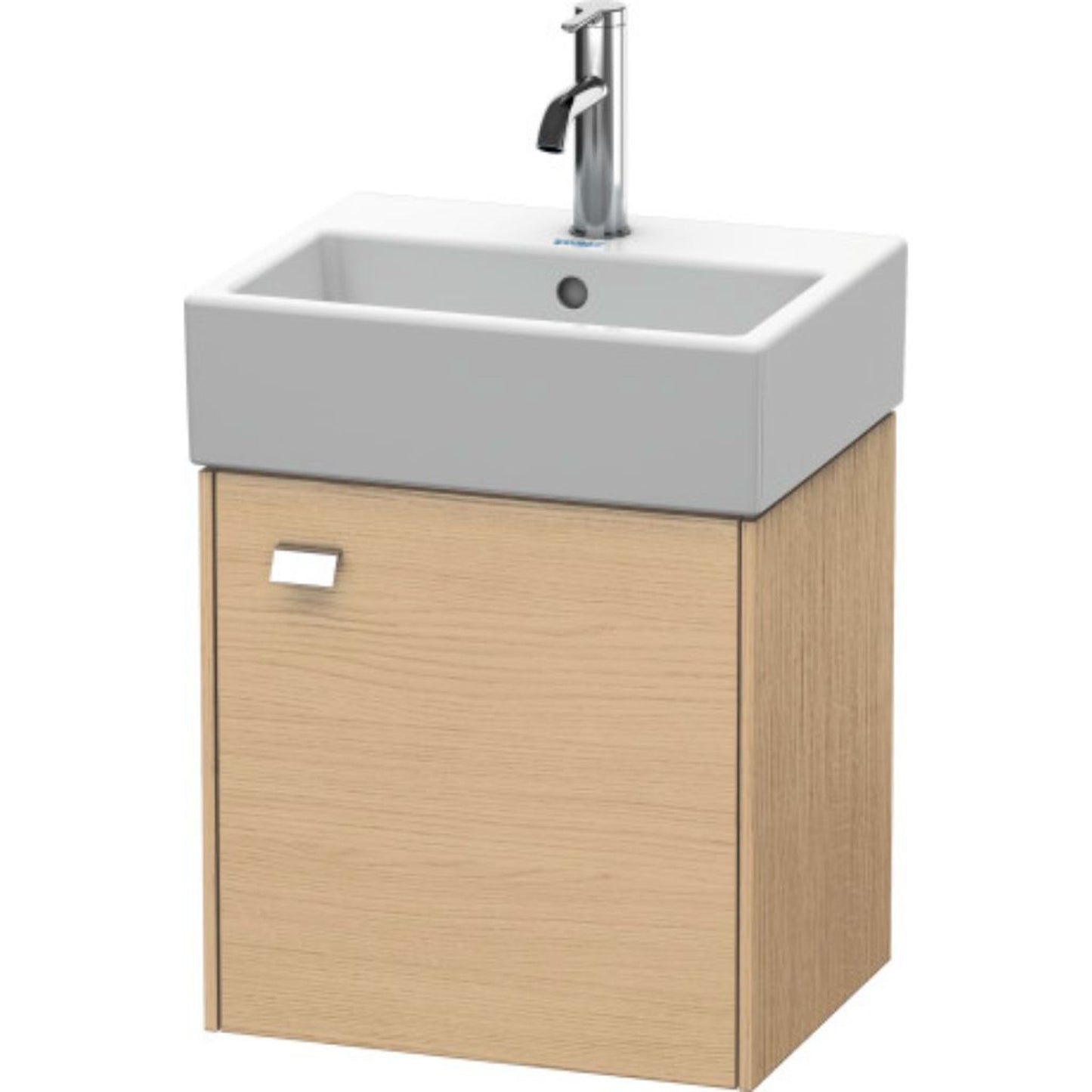 Duravit Brioso 17" x 17" x 13" Wall-Mount Vanity Unit With Right Hinge One Door Cabinet in Natural Oak and Chrome Handle