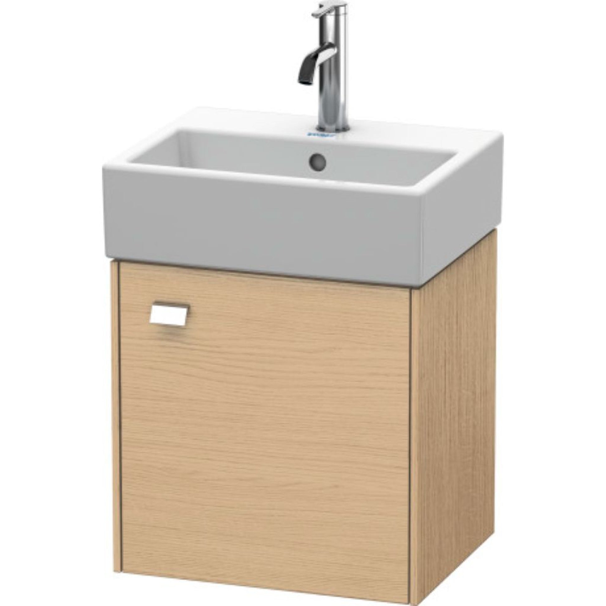 Duravit Brioso 17" x 17" x 13" Wall-Mount Vanity Unit With Right Hinge One Door Cabinet in Natural Oak and Chrome Handle