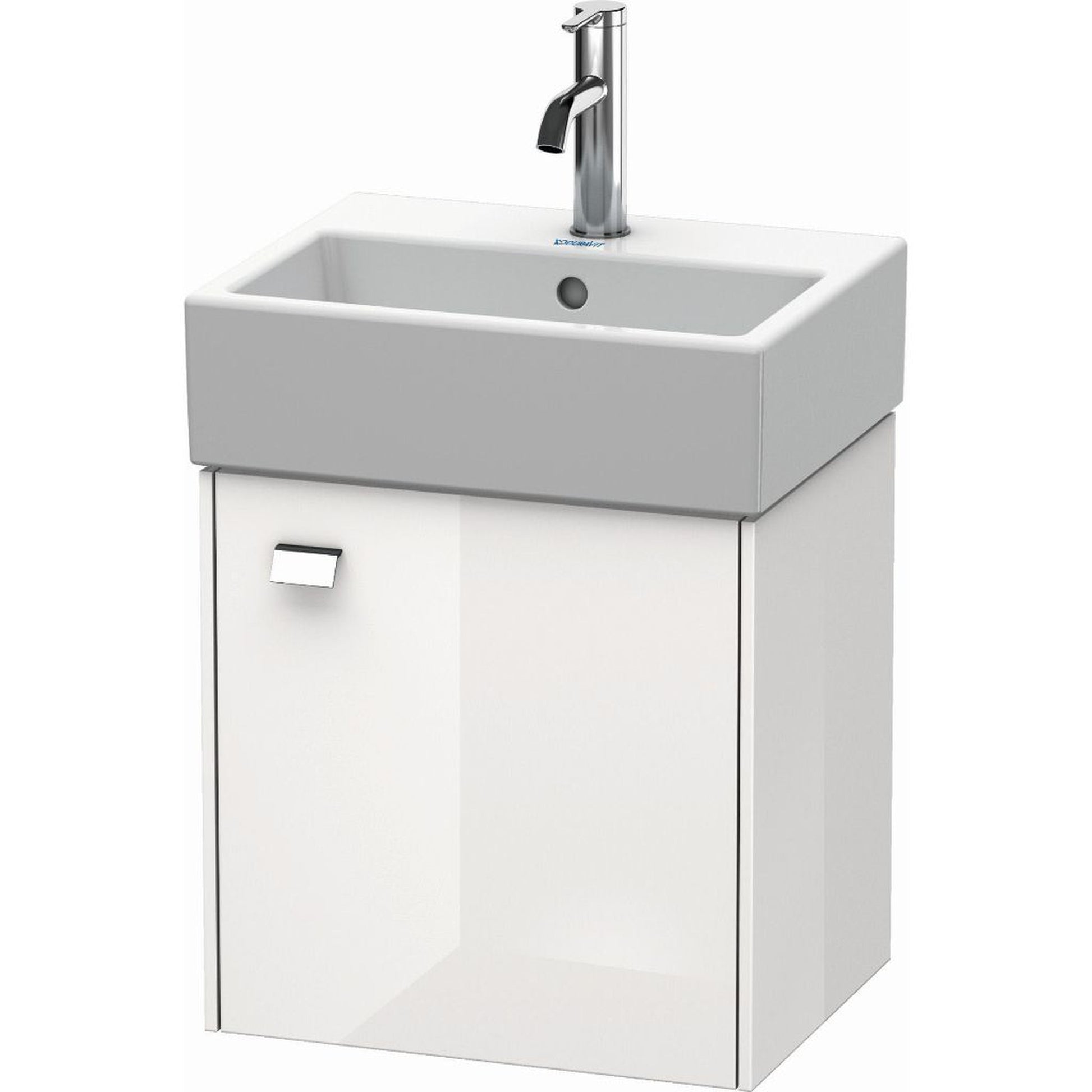 Duravit Brioso 17" x 17" x 13" Wall-Mount Vanity Unit With Right Hinge One Door Cabinet in White High Gloss and Chrome Handle