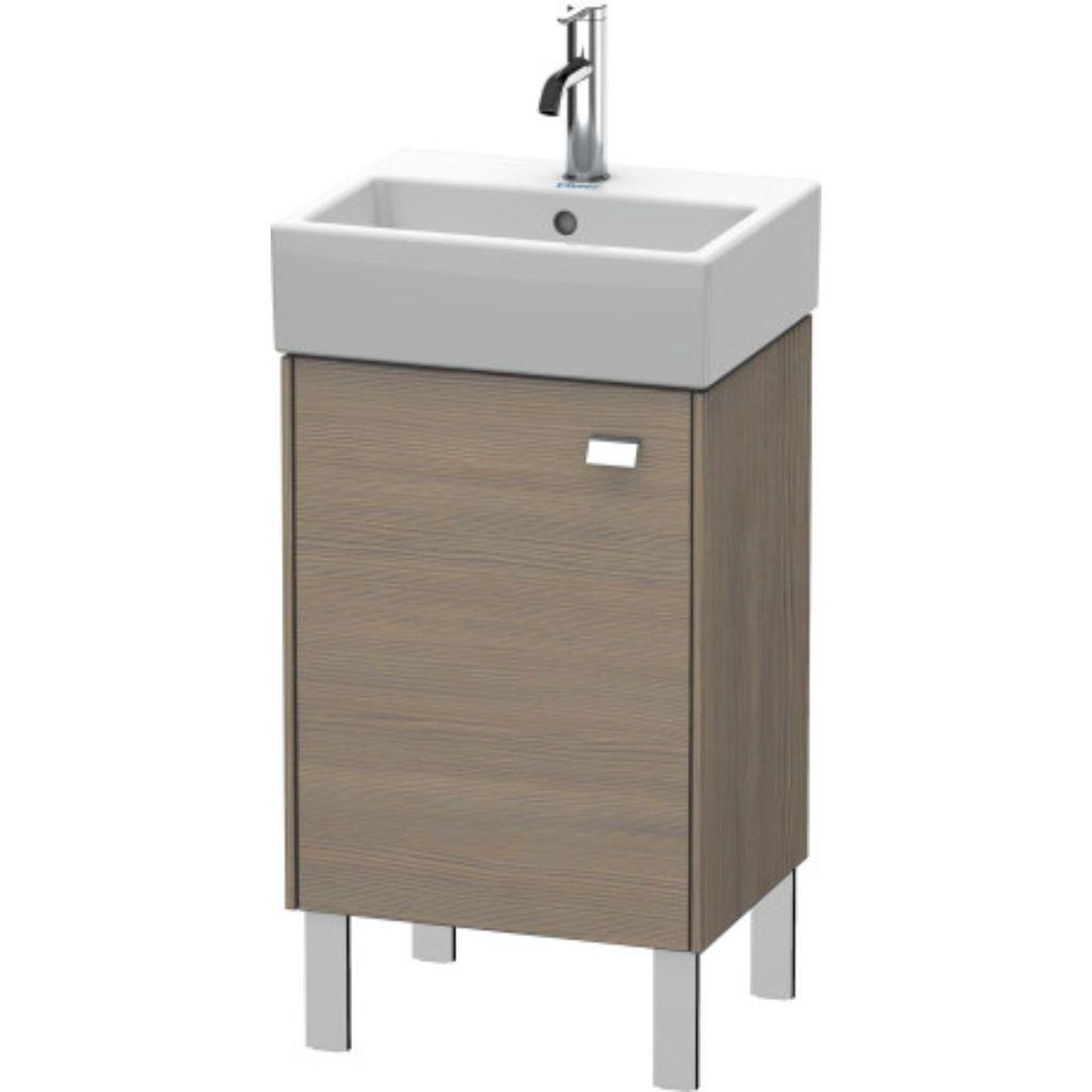 Duravit Brioso 17" x 22" x 13" Floor Standing Vanity Unit With Left Hinge One Door Cabinet in Oak Terra and Chrome Handle