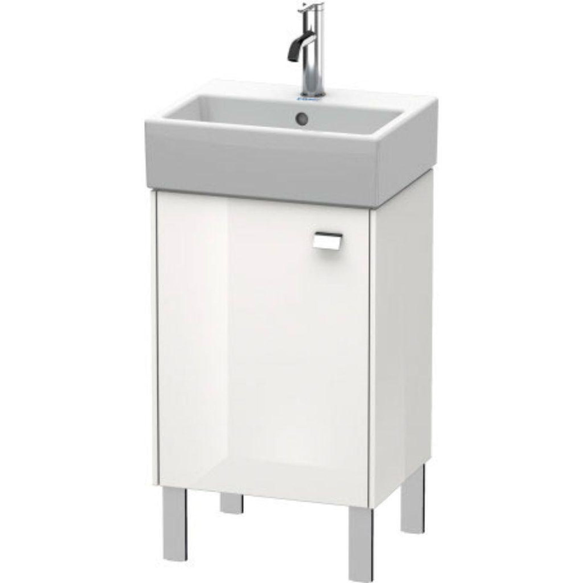Duravit Brioso 17" x 22" x 13" Floor Standing Vanity Unit With Left Hinge One Door Cabinet in White High Gloss and Chrome Handle