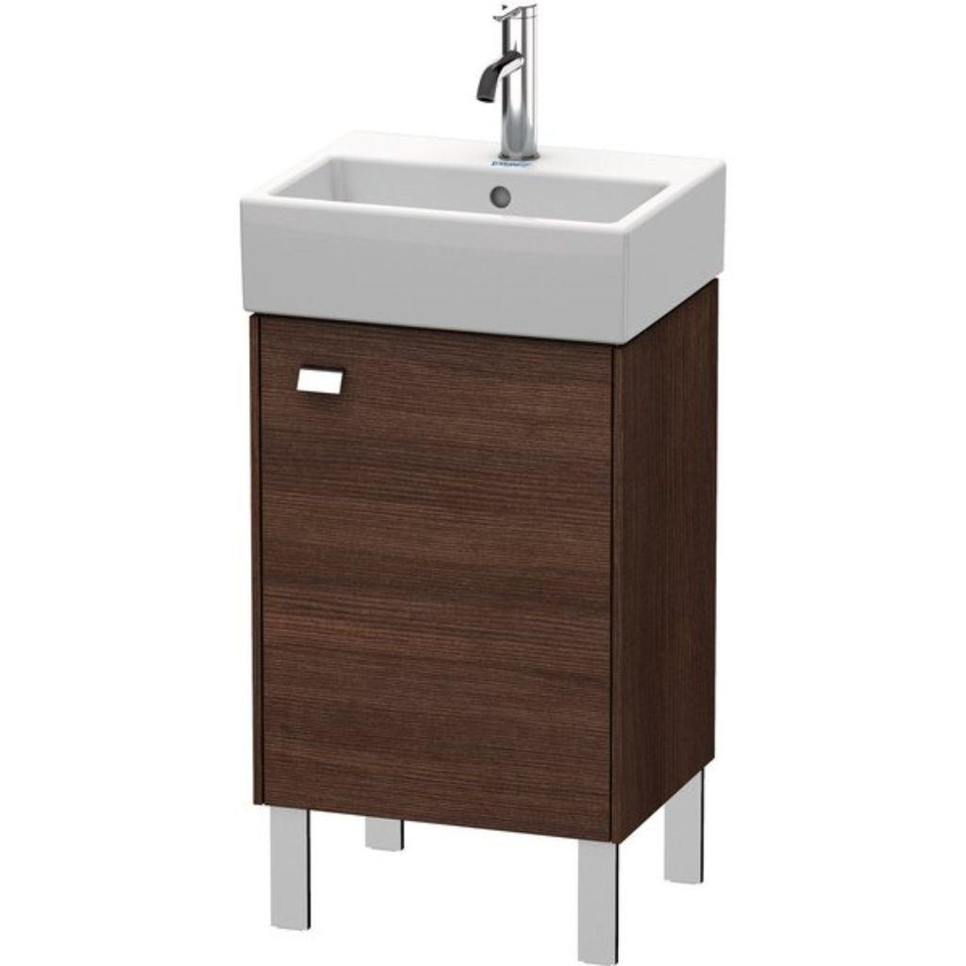 Duravit Brioso 17" x 22" x 13" Floor Standing Vanity Unit With Right Hinge One Door Cabinet in Chestnut Dark and Chrome Handle