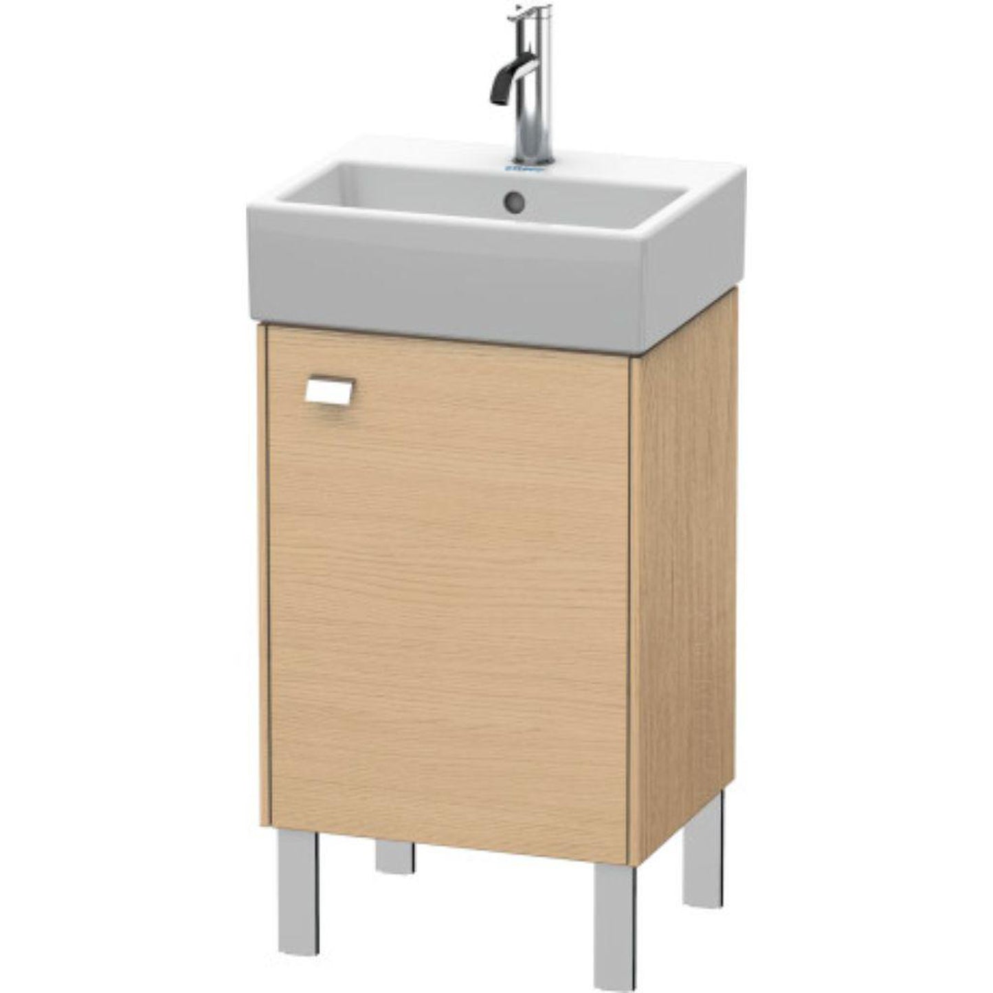 Duravit Brioso 17" x 22" x 13" Floor Standing Vanity Unit With Right Hinge One Door Cabinet in Natural Oak and Chrome Handle