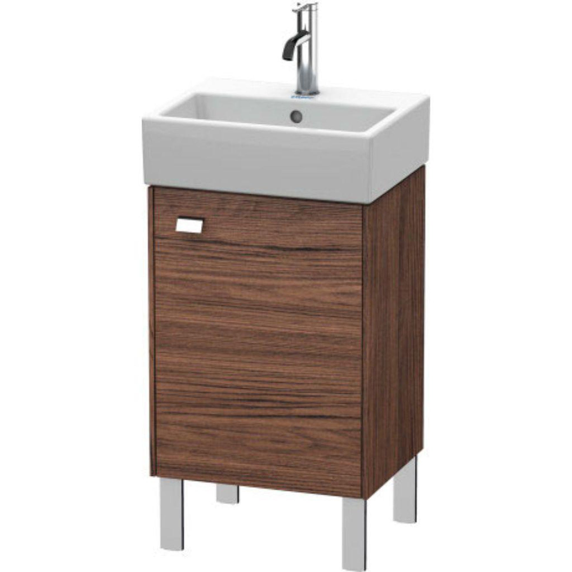 Duravit Brioso 17" x 22" x 13" Floor Standing Vanity Unit With Right Hinge One Door Cabinet in Walnut Dark and Chrome Handle