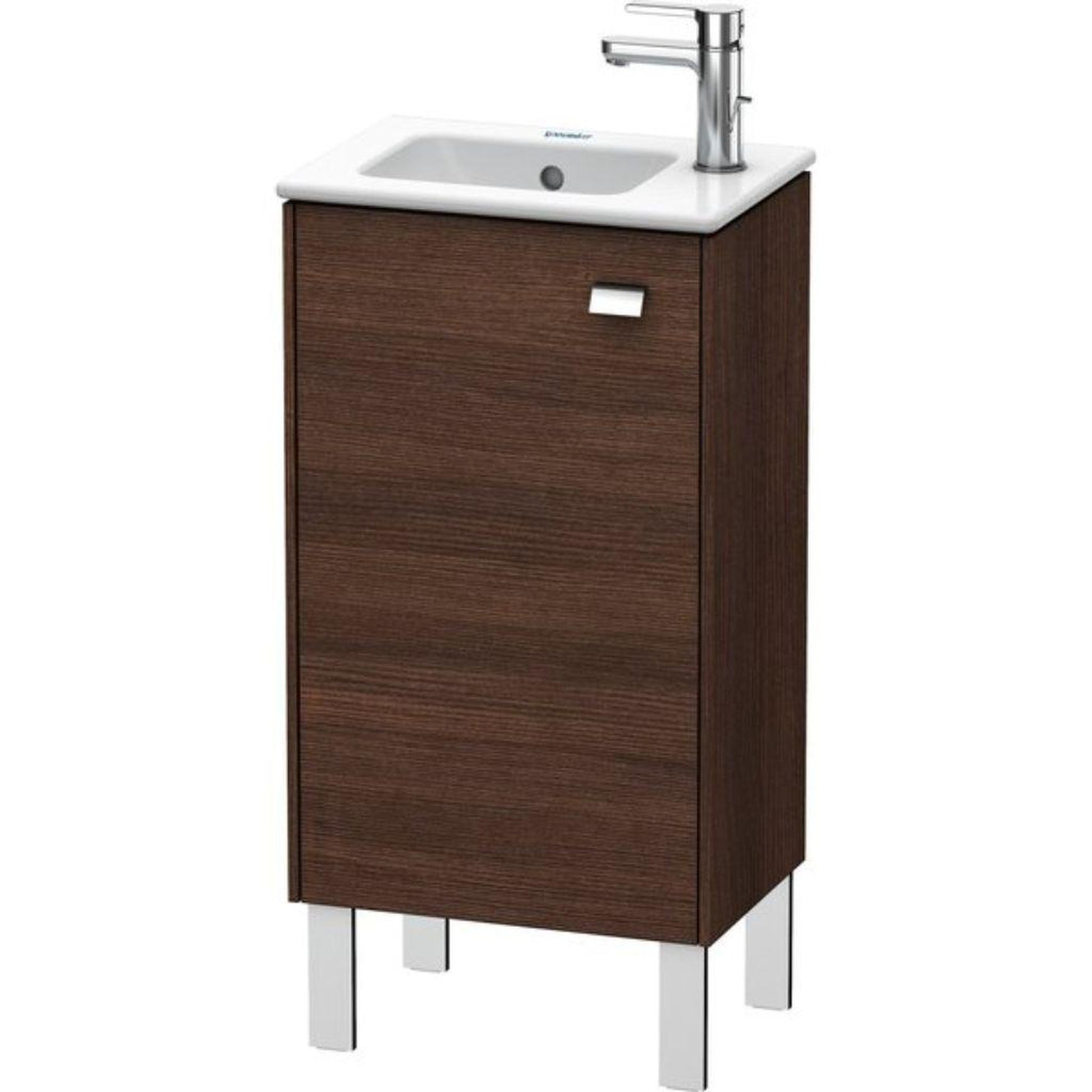 Duravit Brioso 17" x 27" x 11" Floor Standing Vanity Unit With Left Hinge One Door Cabinet in Chestnut Dark and Chrome Handle
