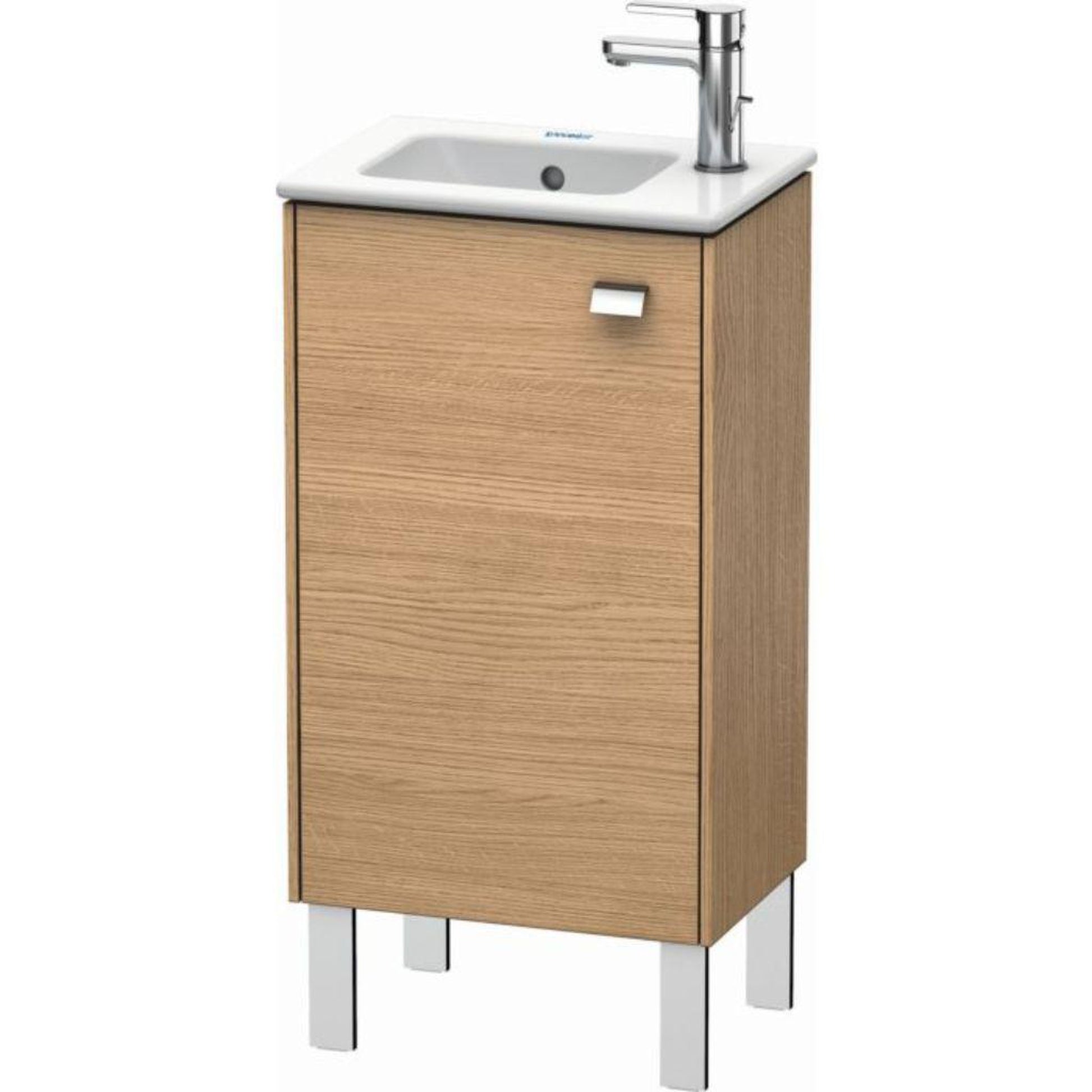 Duravit Brioso 17" x 27" x 11" Floor Standing Vanity Unit With Left Hinge One Door Cabinet in European Oak and Chrome Handle
