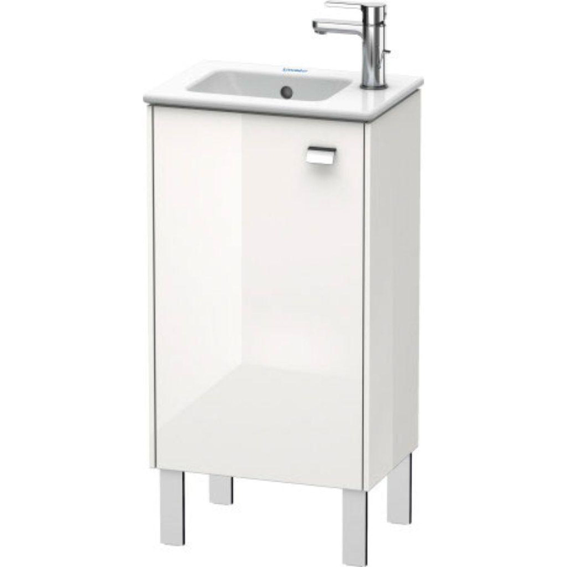 Duravit Brioso 17" x 27" x 11" Floor Standing Vanity Unit With Left Hinge One Door Cabinet in White High Gloss and Chrome Handle