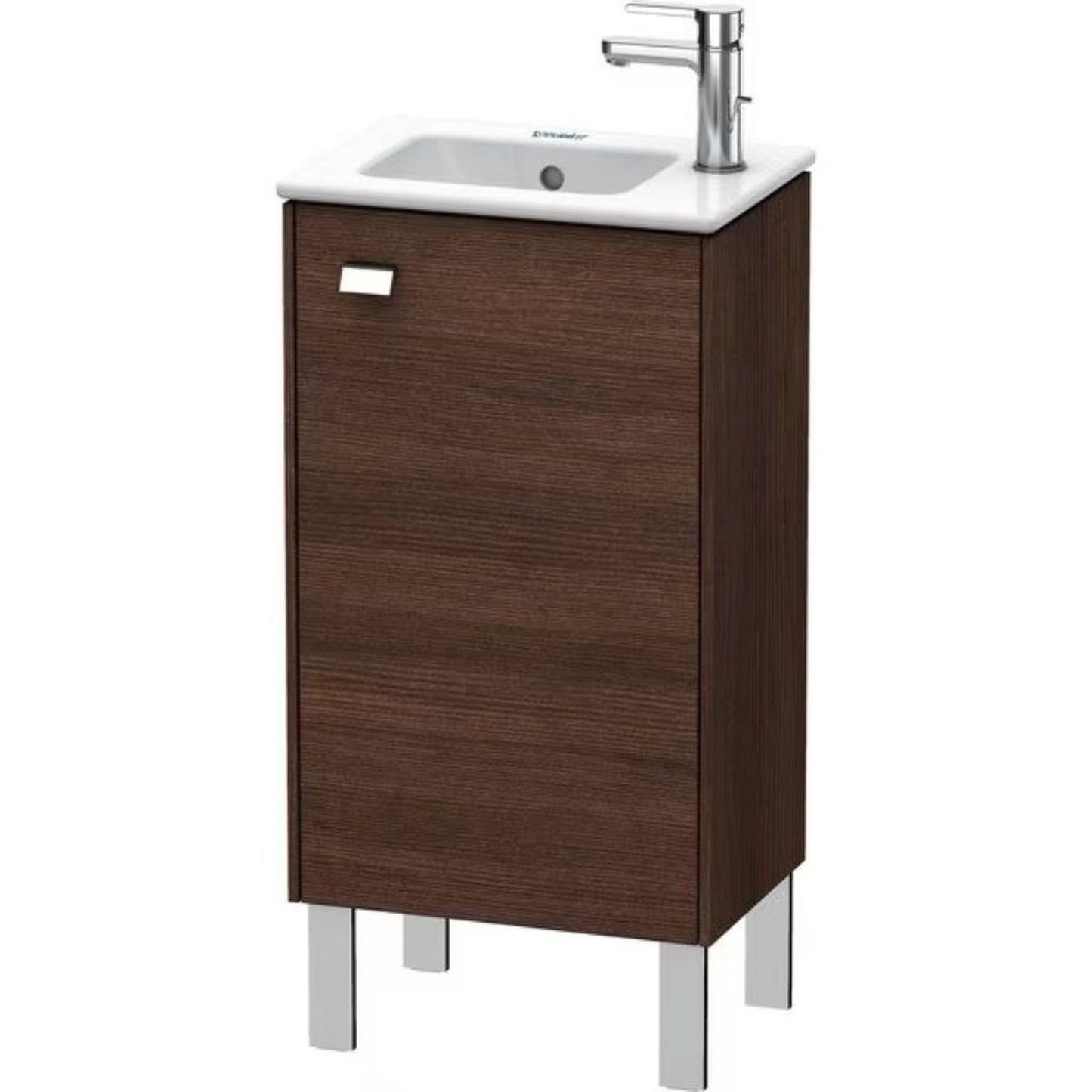 Duravit Brioso 17" x 27" x 11" Floor Standing Vanity Unit With Right Hinge One Door Cabinet in Chestnut Dark and Chrome Handle