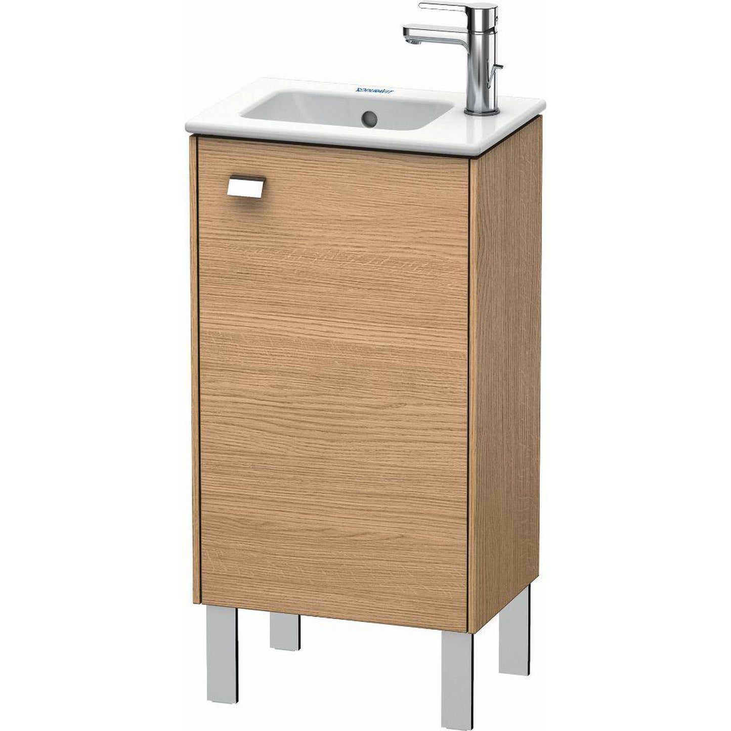 Duravit Brioso 17" x 27" x 11" Floor Standing Vanity Unit With Right Hinge One Door Cabinet in European Oak and Chrome Handle