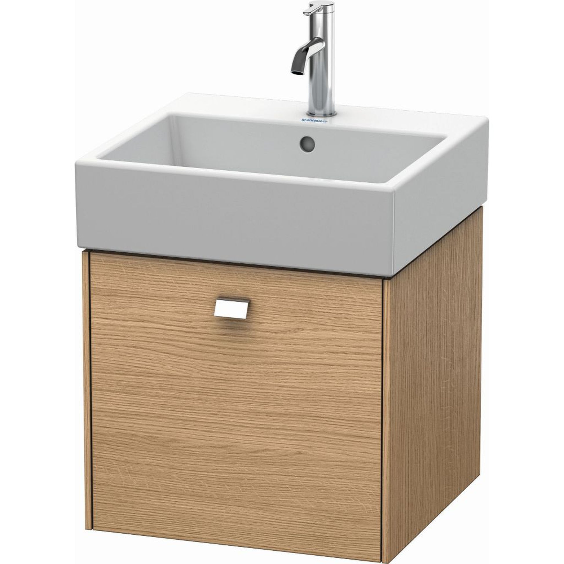 Duravit Brioso 19" x 17" x 18" One Drawer Wall-Mount Vanity Unit in European Oak and Chrome Handle