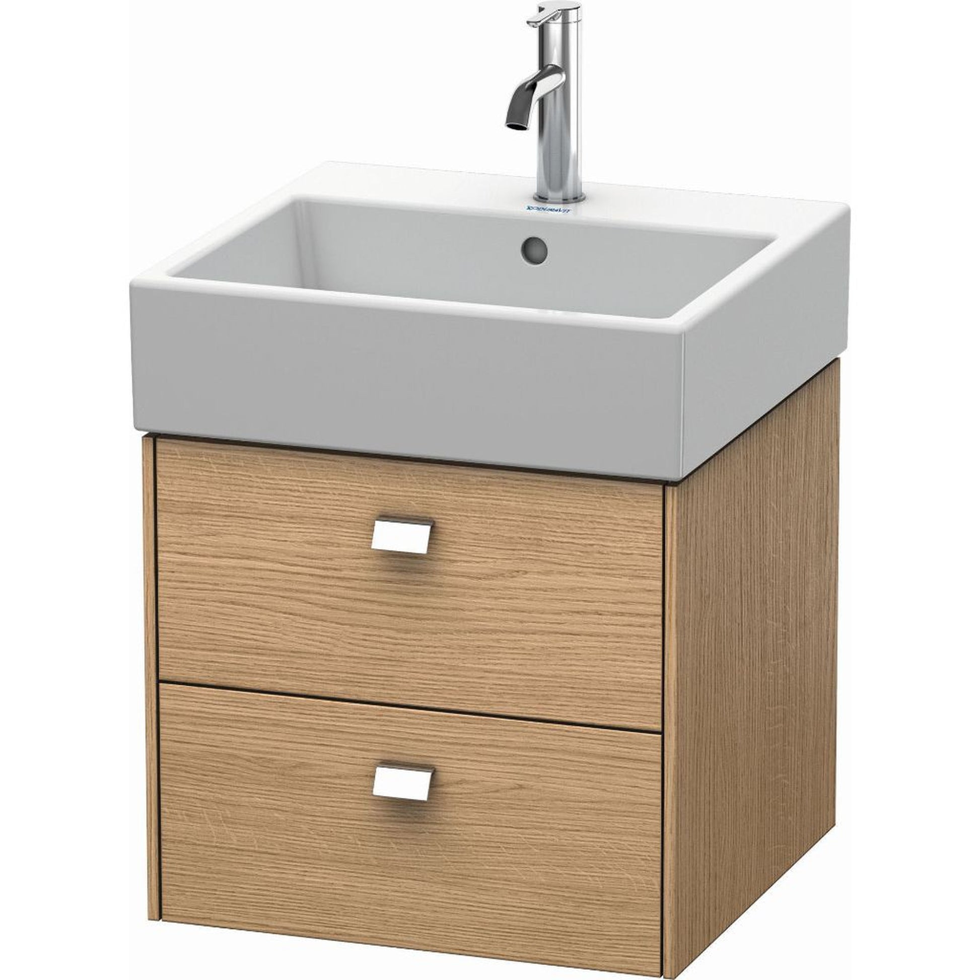Duravit Brioso 19" x 17" x 18" Two Drawer Wall-Mount Vanity Unit in European Oak and Chrome Handle