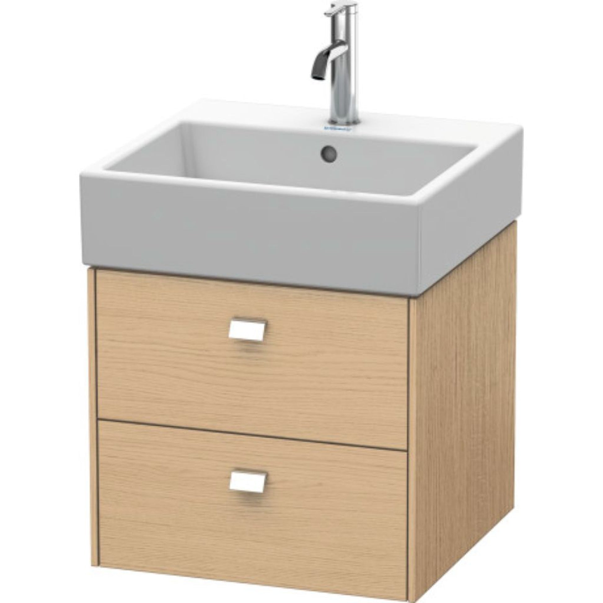 Duravit Brioso 19" x 17" x 18" Two Drawer Wall-Mount Vanity Unit in Natural Oak and Chrome Handle