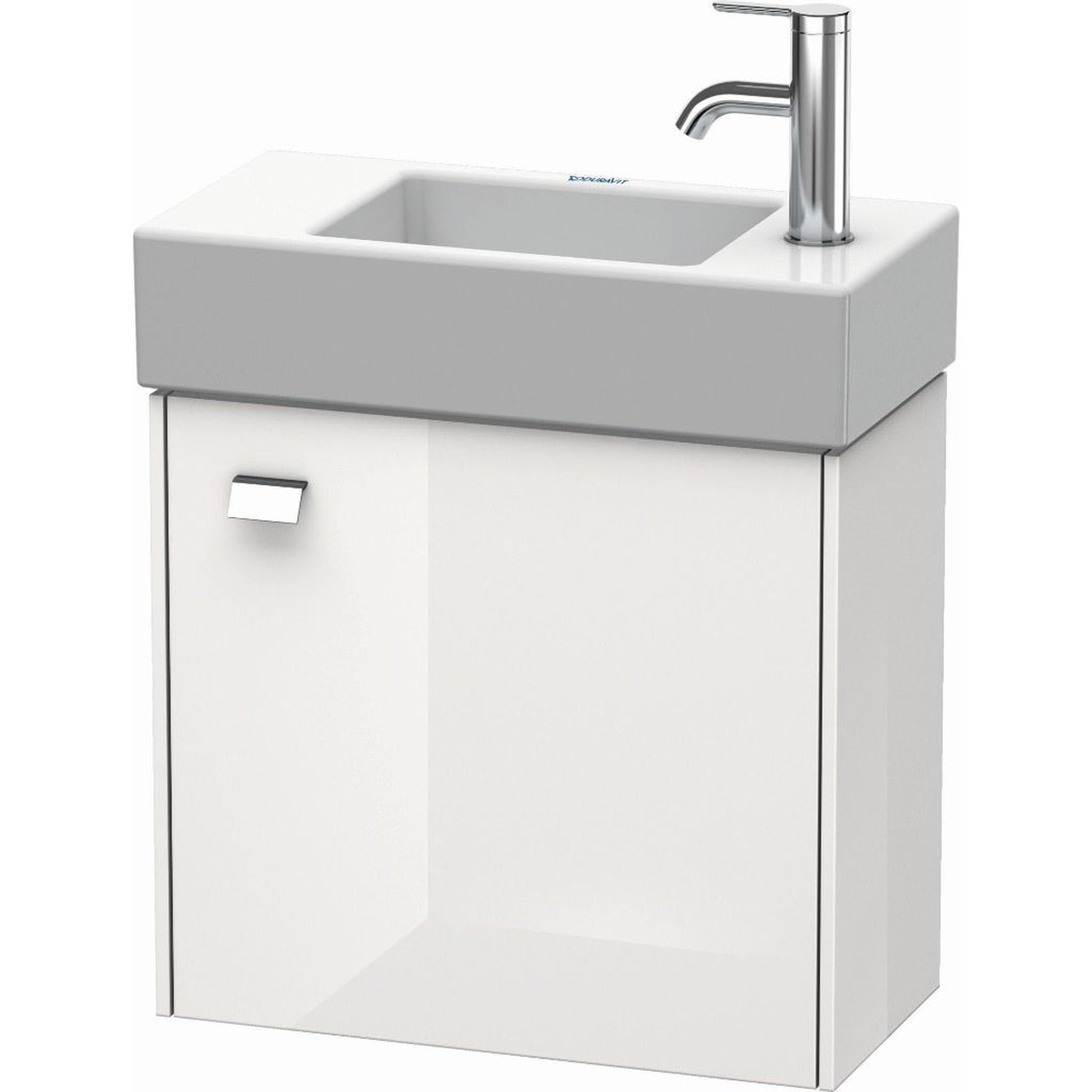Duravit Brioso 19" x 17" x 9" Wall-Mount Vanity Unit With Right Hinge One Door Cabinet in White High Gloss and Chrome Handle