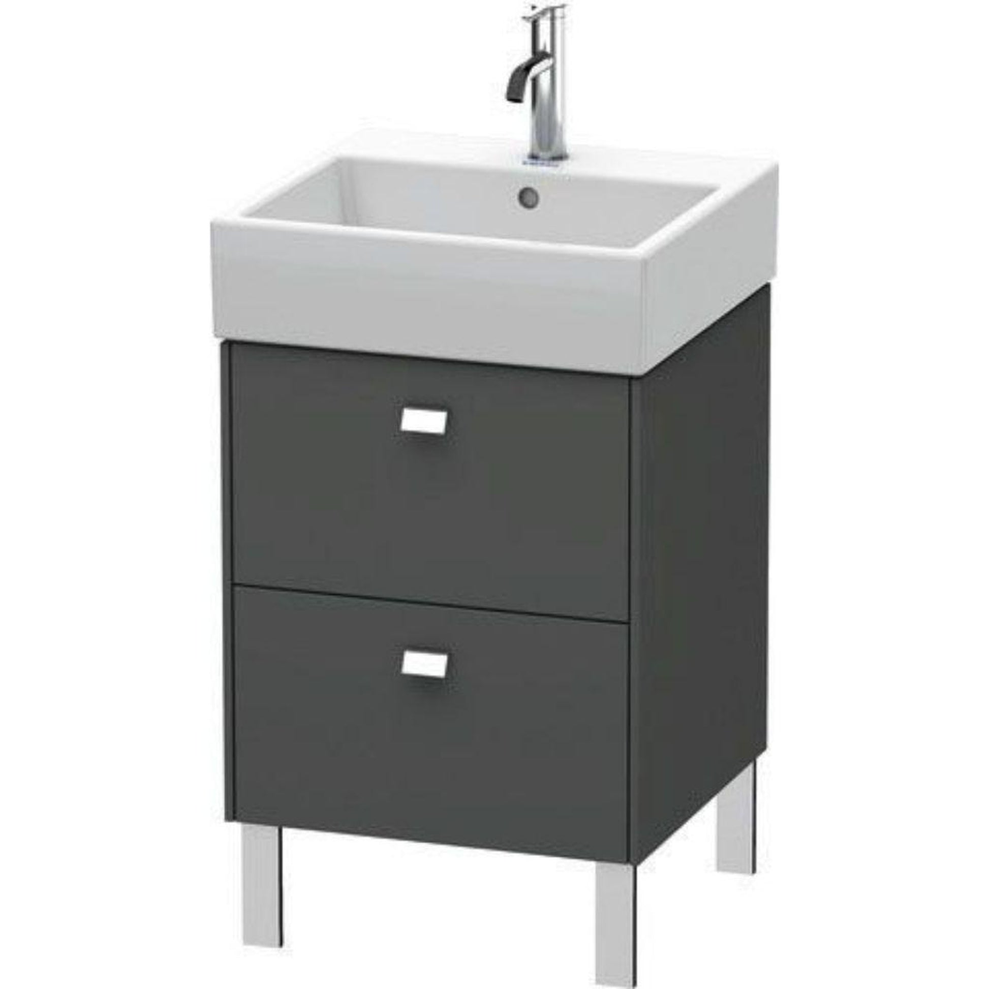 Duravit Brioso 19" x 22" x 18" Two Drawer Floor Standing Vanity Unit in Graphite Matt and Chrome Handle