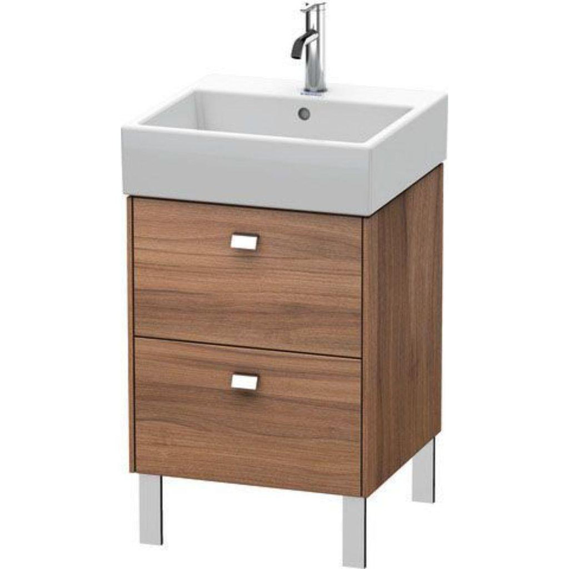 Duravit Brioso 19" x 22" x 18" Two Drawer Floor Standing Vanity Unit in Natural Walnut and Chrome Handle