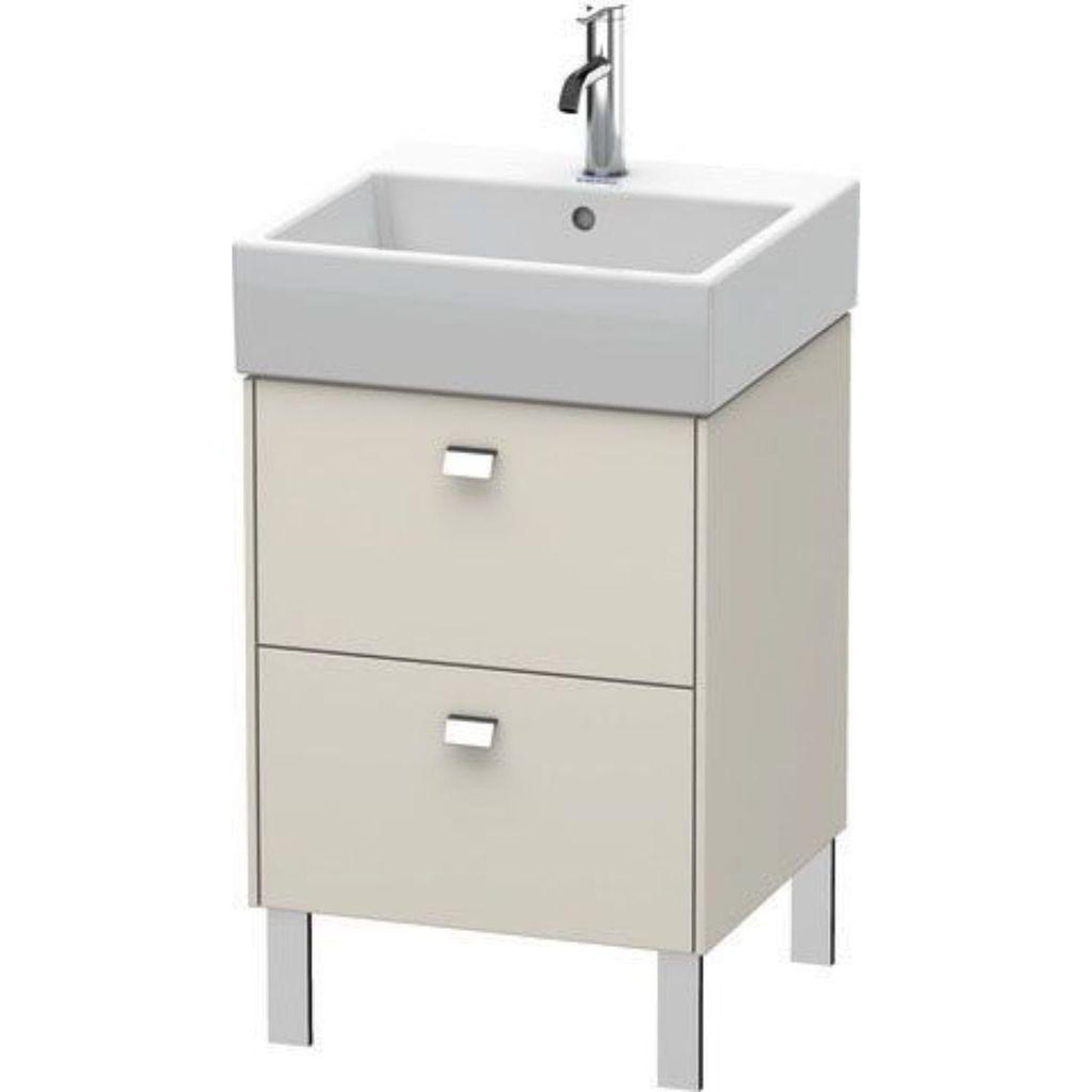 Duravit Brioso 19" x 22" x 18" Two Drawer Floor Standing Vanity Unit in Taupe and Chrome Handle