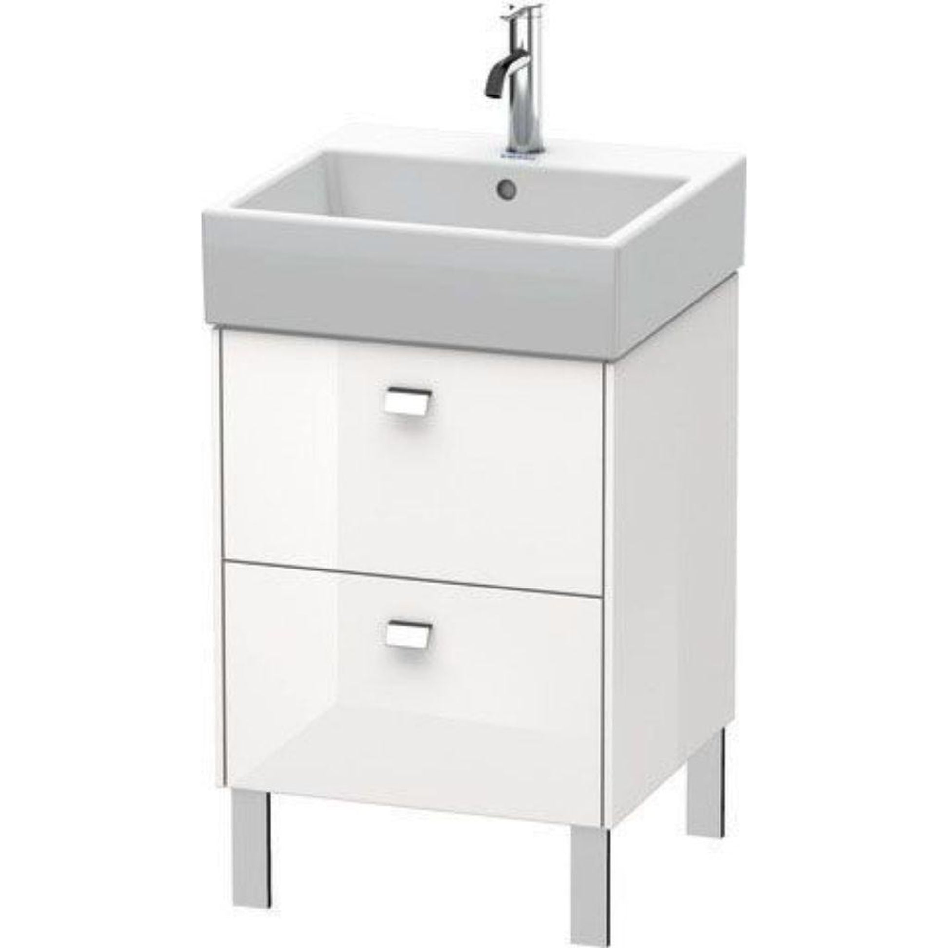 Duravit Brioso 19" x 22" x 18" Two Drawer Floor Standing Vanity Unit in White High Gloss and Chrome Handle