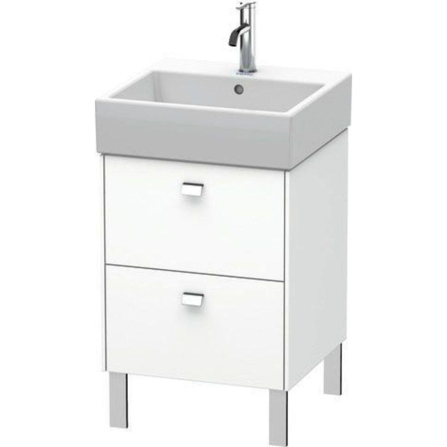 Duravit Brioso 19" x 22" x 18" Two Drawer Floor Standing Vanity Unit in White Matt and Chrome Handle