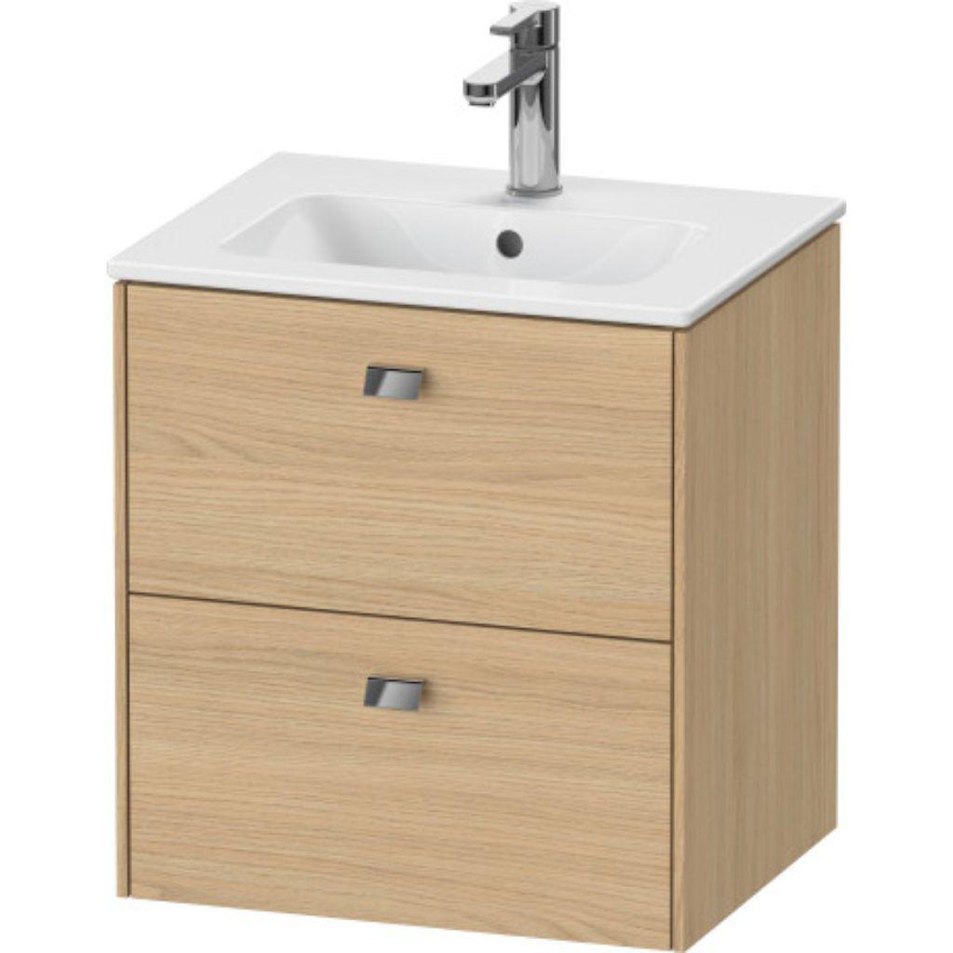 Duravit Brioso 20" x 22" x 16" Two Drawer Wall-Mount Vanity Unit in Natural Oak and Chrome Handle