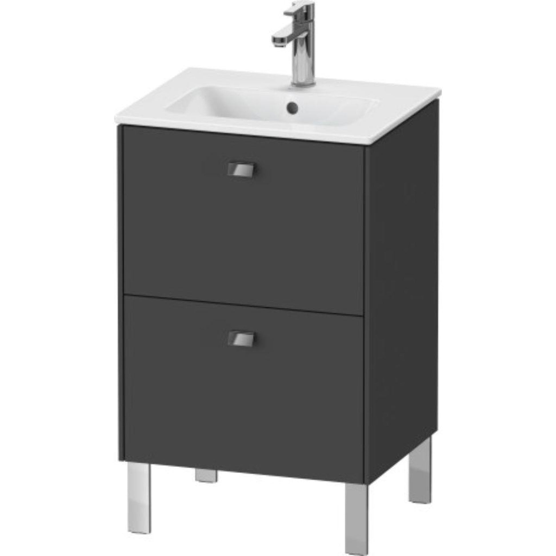 Duravit Brioso 20" x 27" x 16" Two Drawer Floor Standing Vanity Unit in Graphite Matt and Chrome Handle